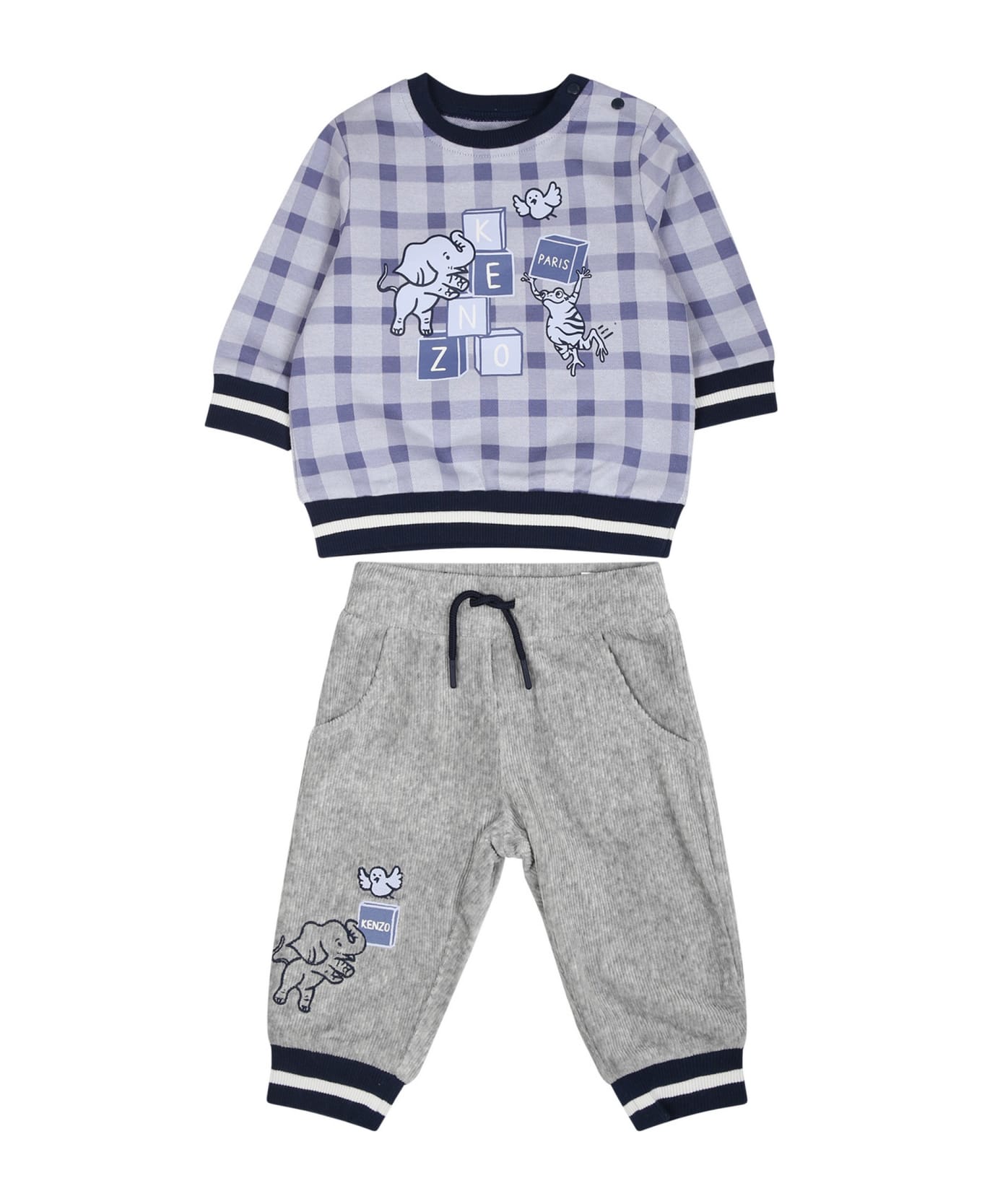 Kenzo Kids Light Blue Suit For Baby Boy With Elephant - Light Blue