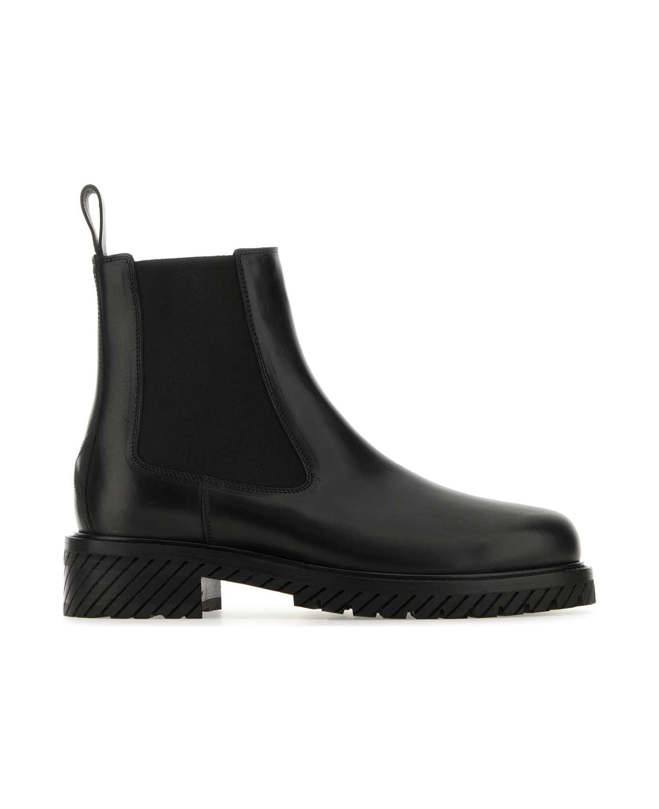 Off-White Black Leather Combat Ankle Boots - BLACKBLAC