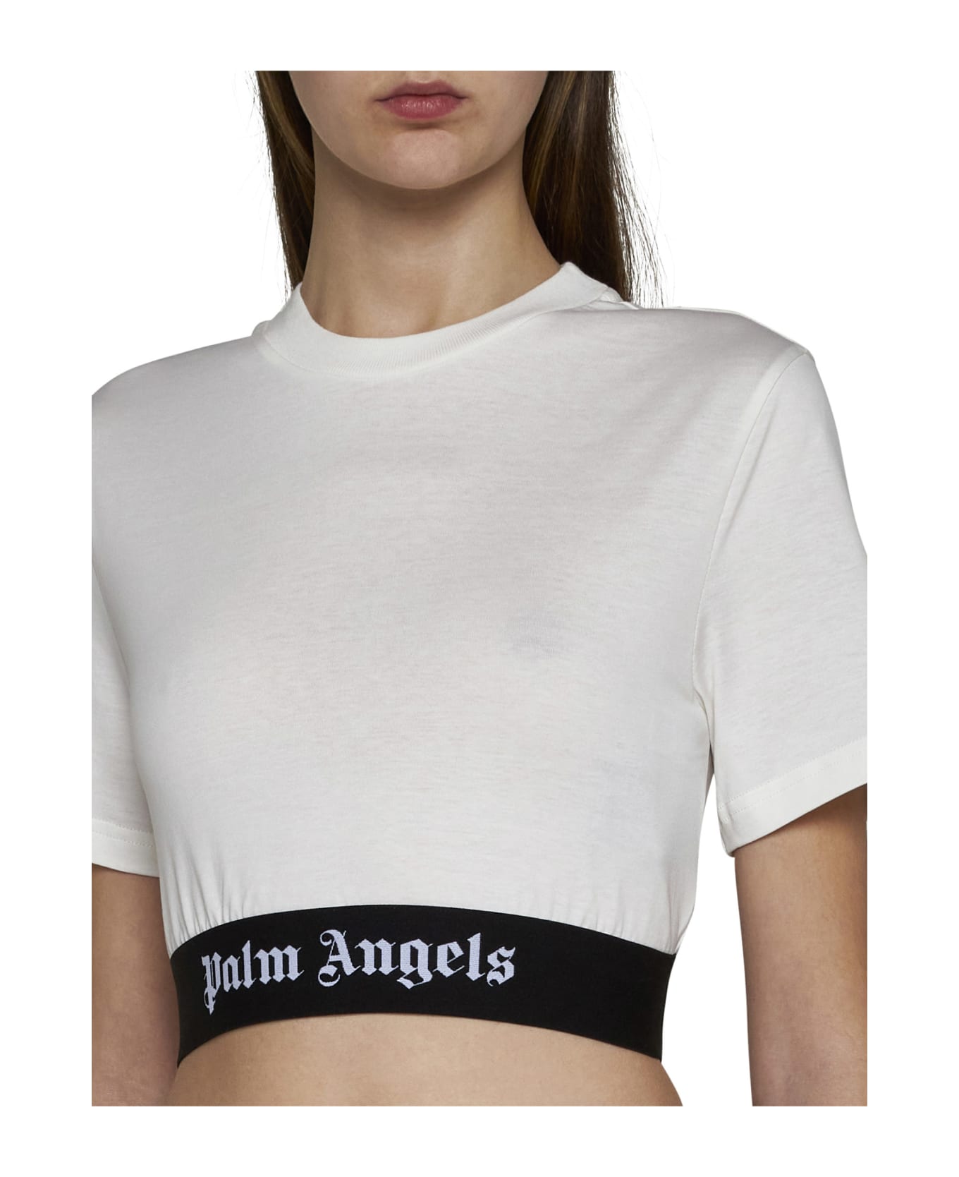 Palm Angels Cotton Crop Top - White Tシャツ