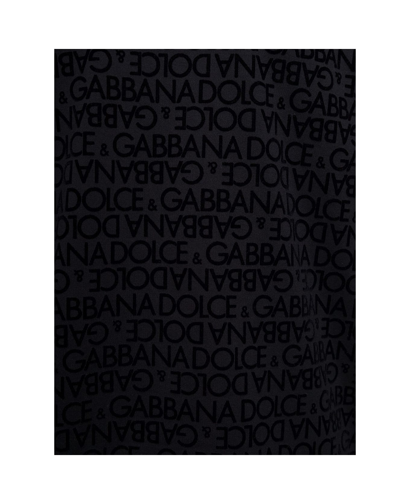 Dolce & Gabbana Black Long Sleeve T-shirt With All-over Logo Print In Cotton Man - Black