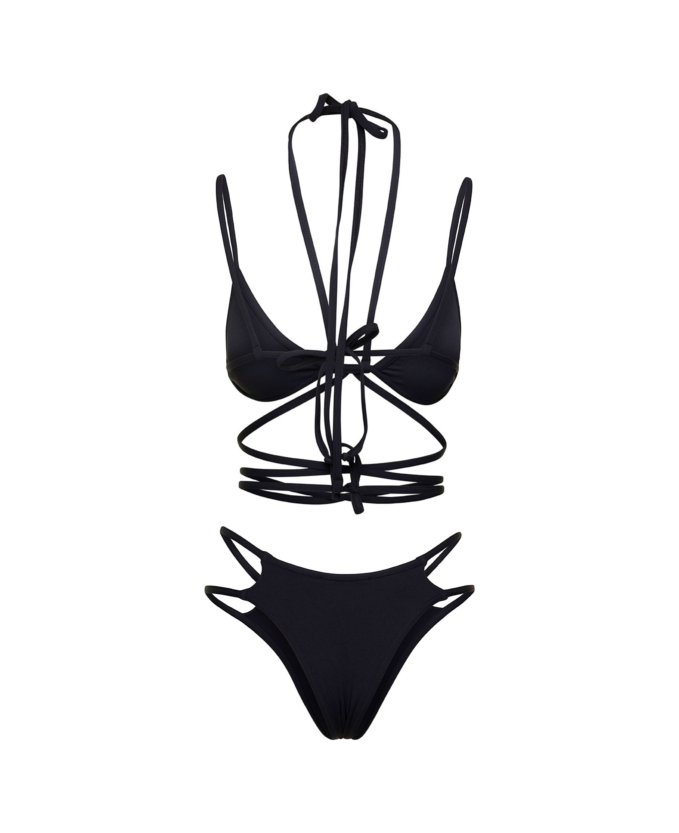 ANDREĀDAMO Black Triangle Bikini With Crossed Laces In Stretch Polyamide Woman - Black
