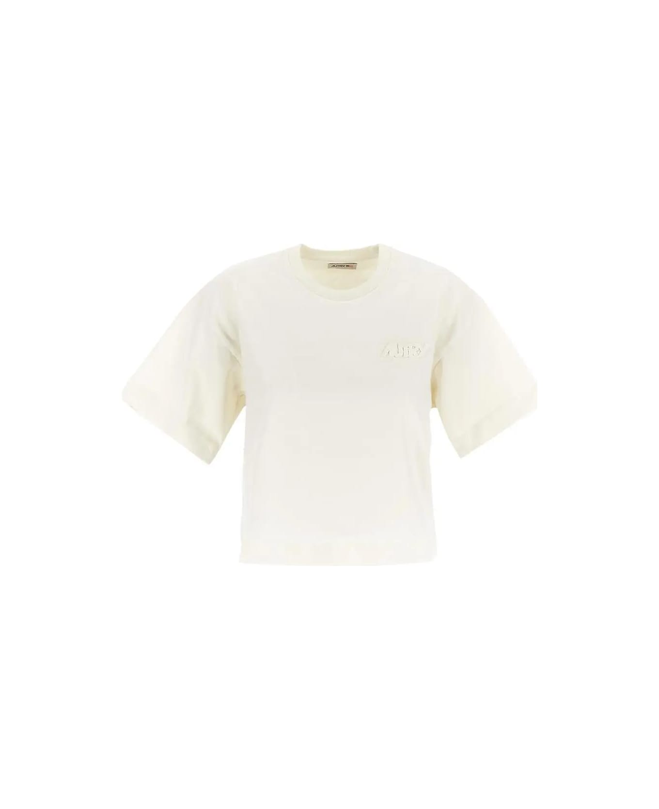Autry Cotton Cropped T-shirt - NEUTRALS