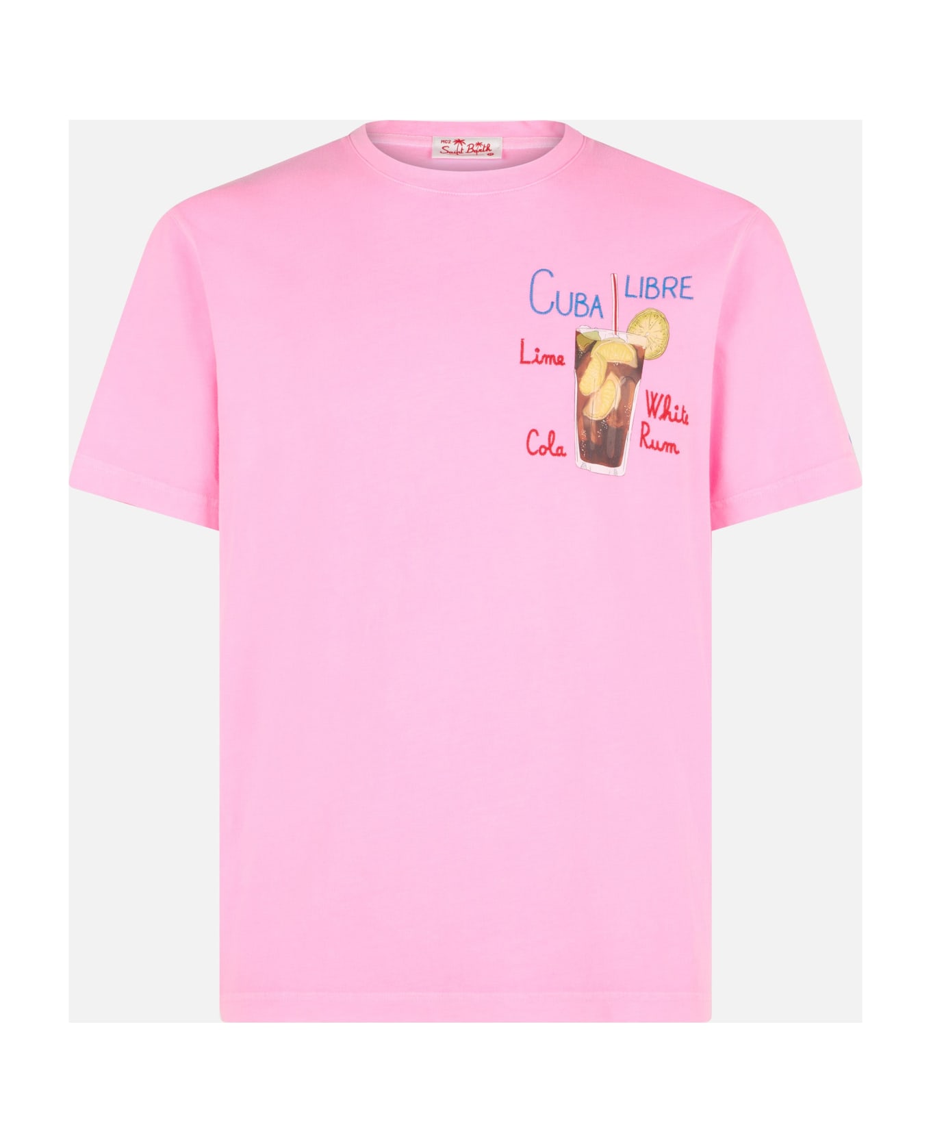 MC2 Saint Barth Man Cotton T-shirt With Cuba Libre Embroidery - FLUO