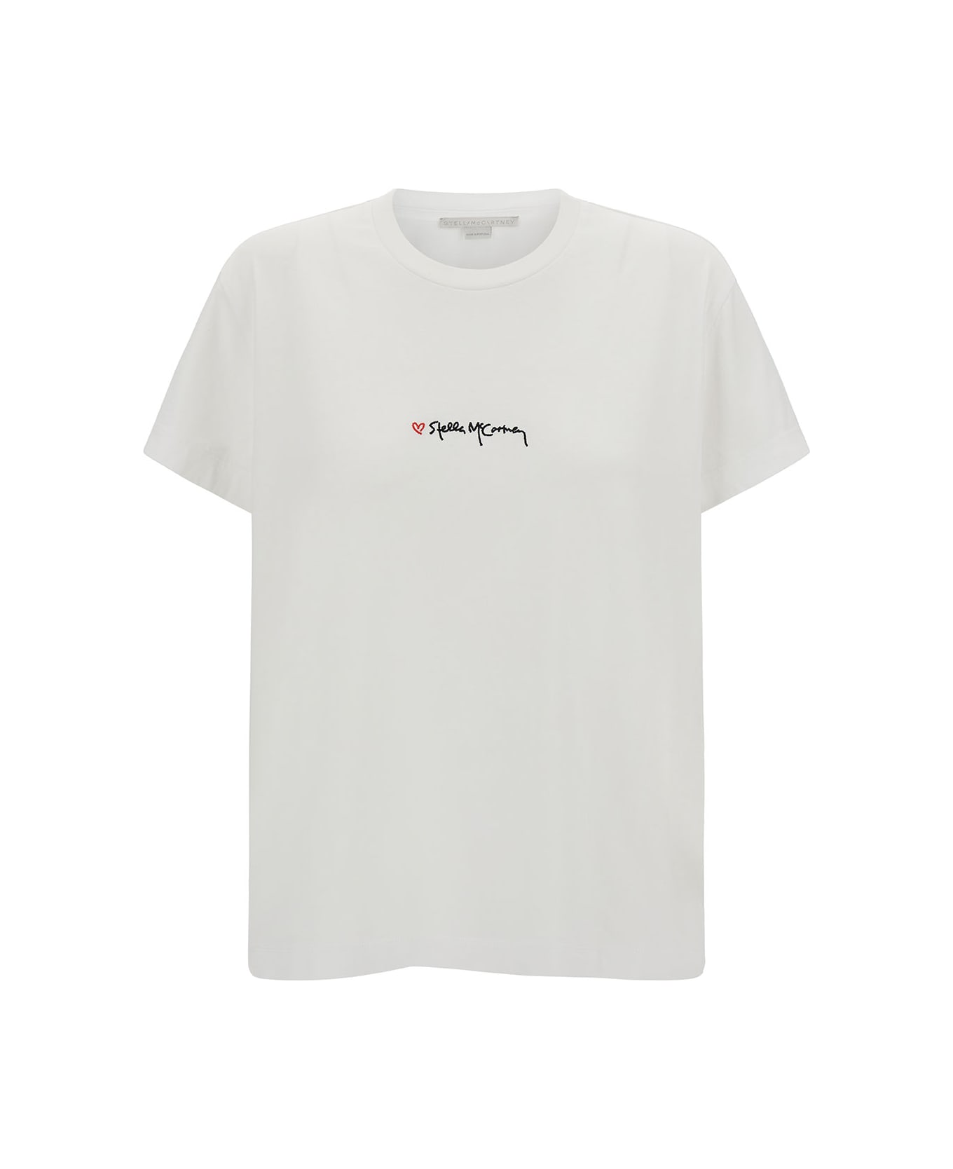 Stella McCartney White Crewneck T-shirt With Embroidered Logo At The Front In Cotton Woman - Pure White