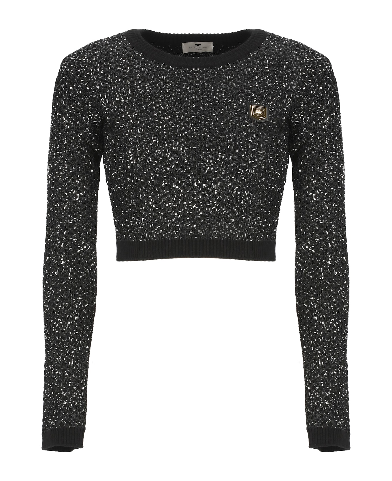 Elisabetta Franchi Sequin Thread Cropped Top - Black