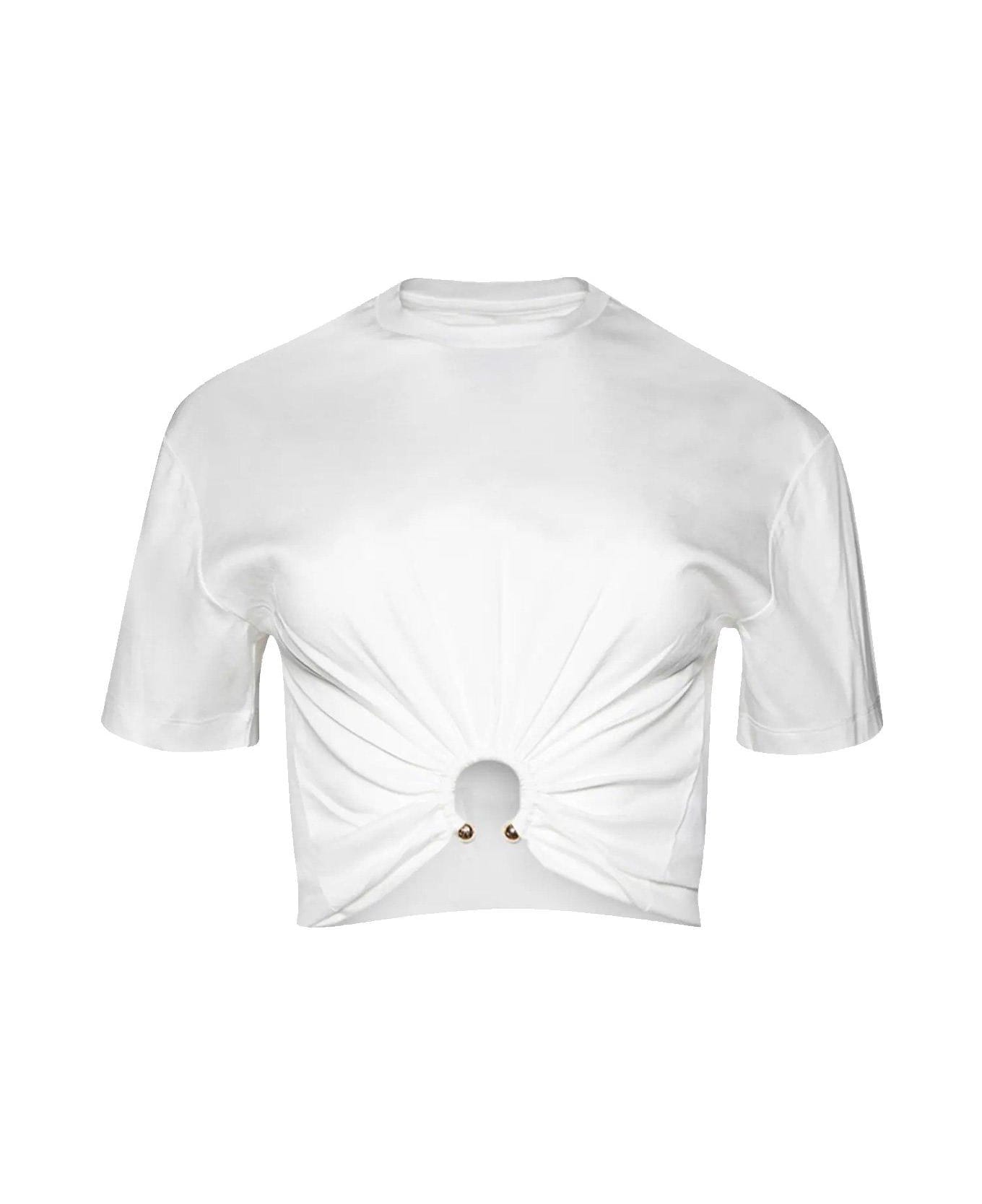 Paco Rabanne Ring-embellished Cropped T-shirt - Beige