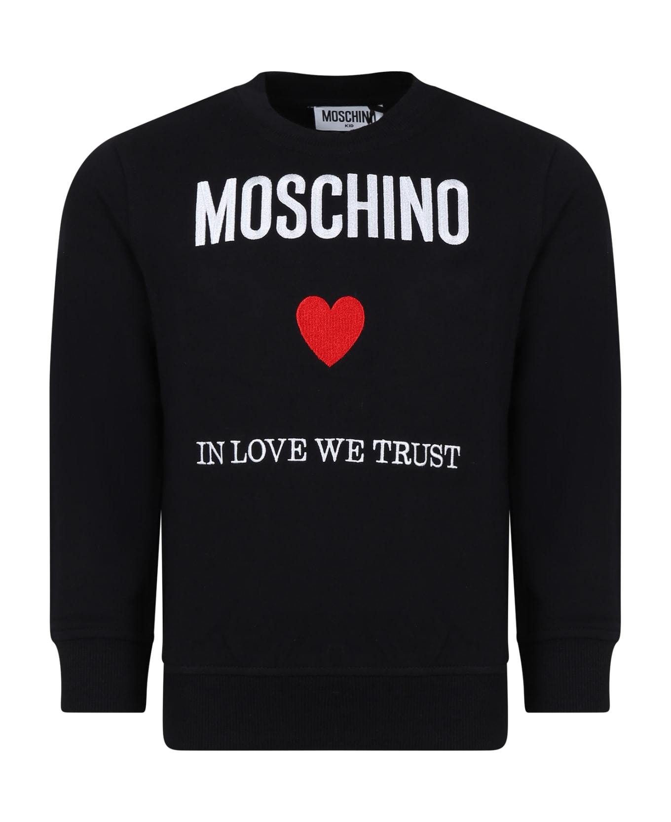 Moschino Black Sweatshirt For Girl With Logo And Heart - Nero