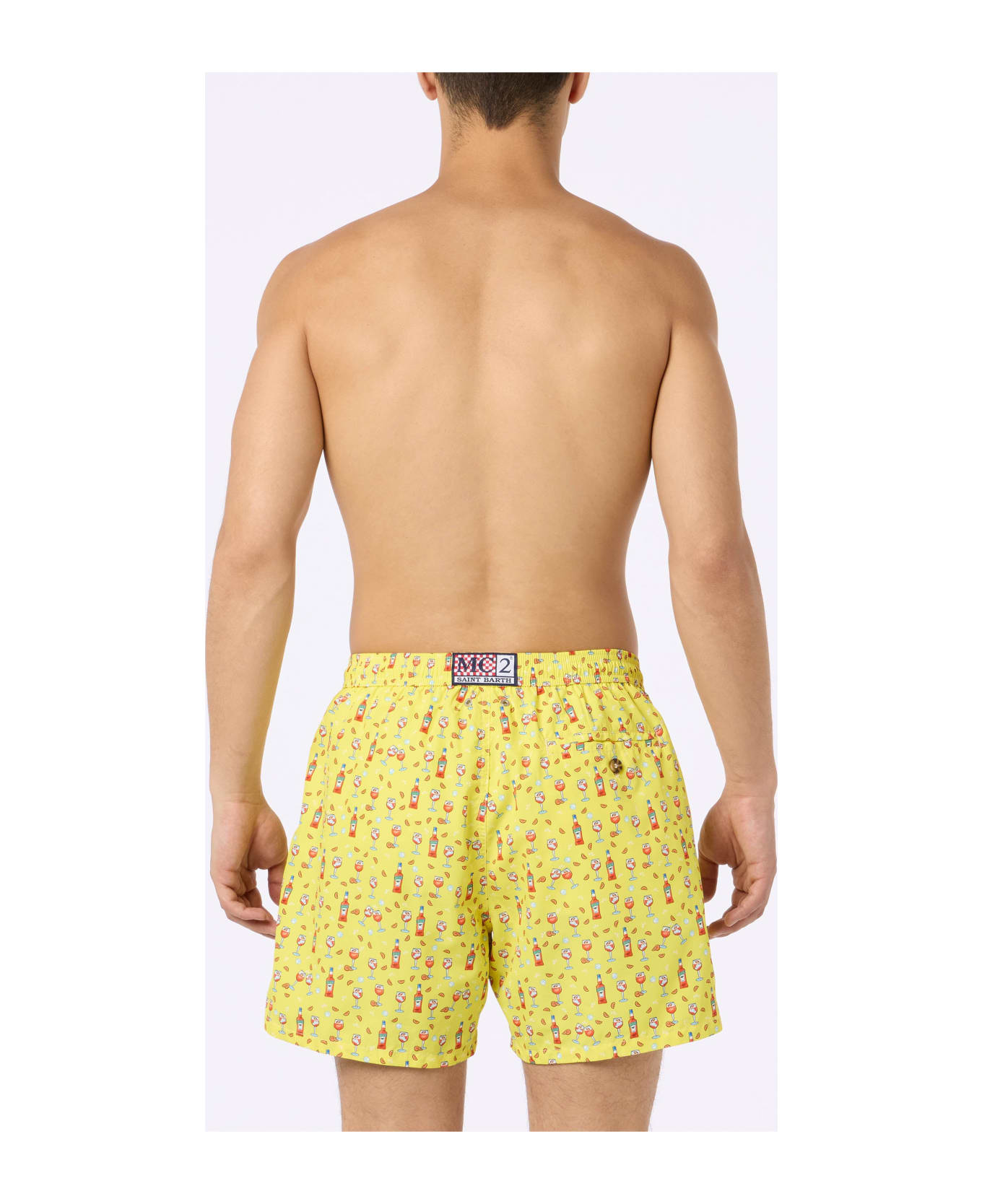 MC2 Saint Barth Man Lightweight Fabric Swim-shorts Lighting Micro Fantasy With Aperol Spritz Print | Aperol Special Edition - YELLOW