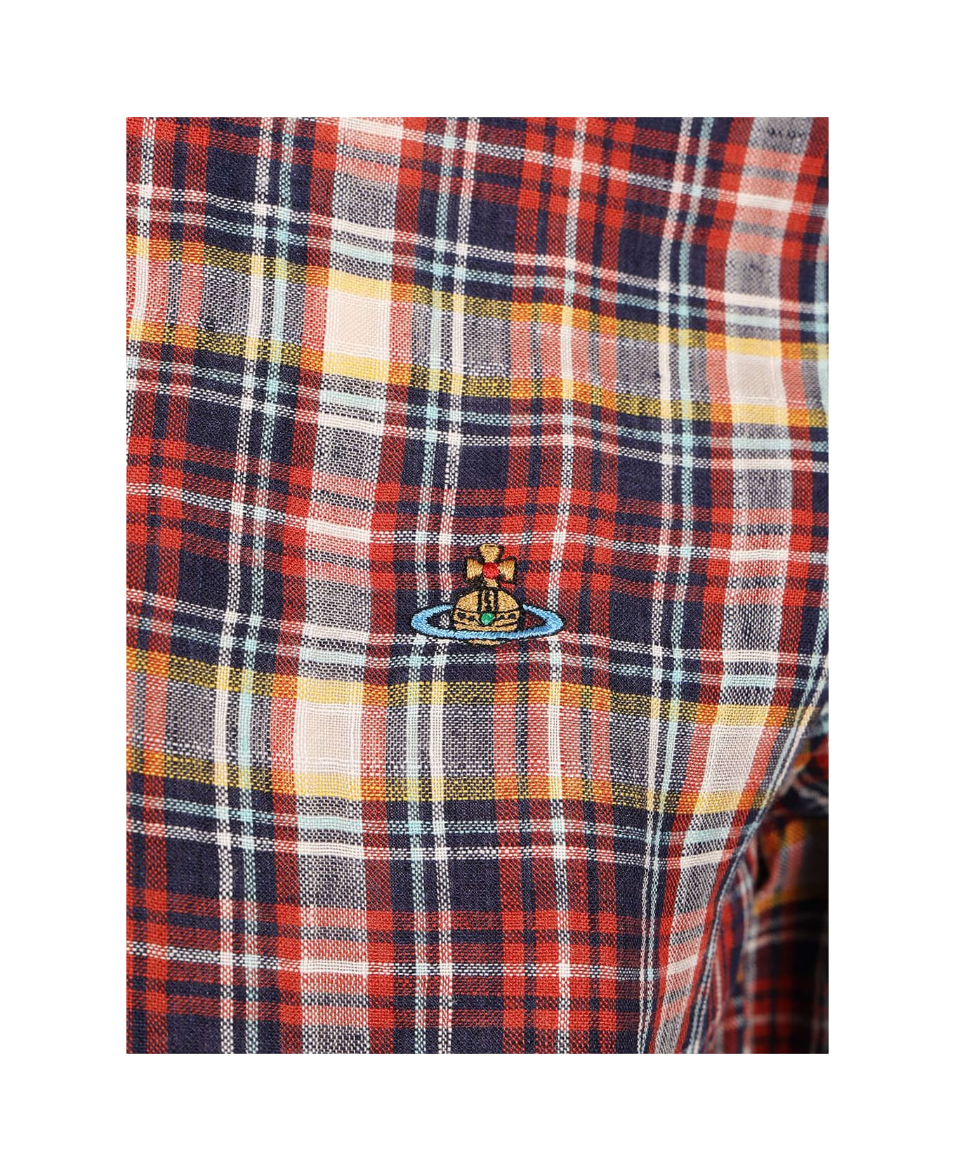 Vivienne Westwood 
two Button Krall
 Linen Shirt - BLUE/RED