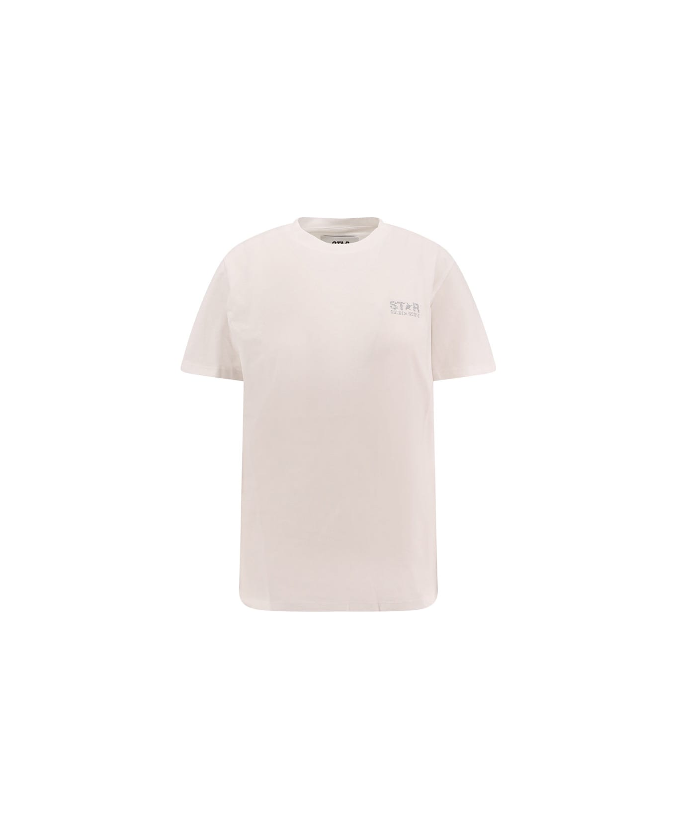 Golden Goose Cotton T-shirt With Back Glittered Print - White
