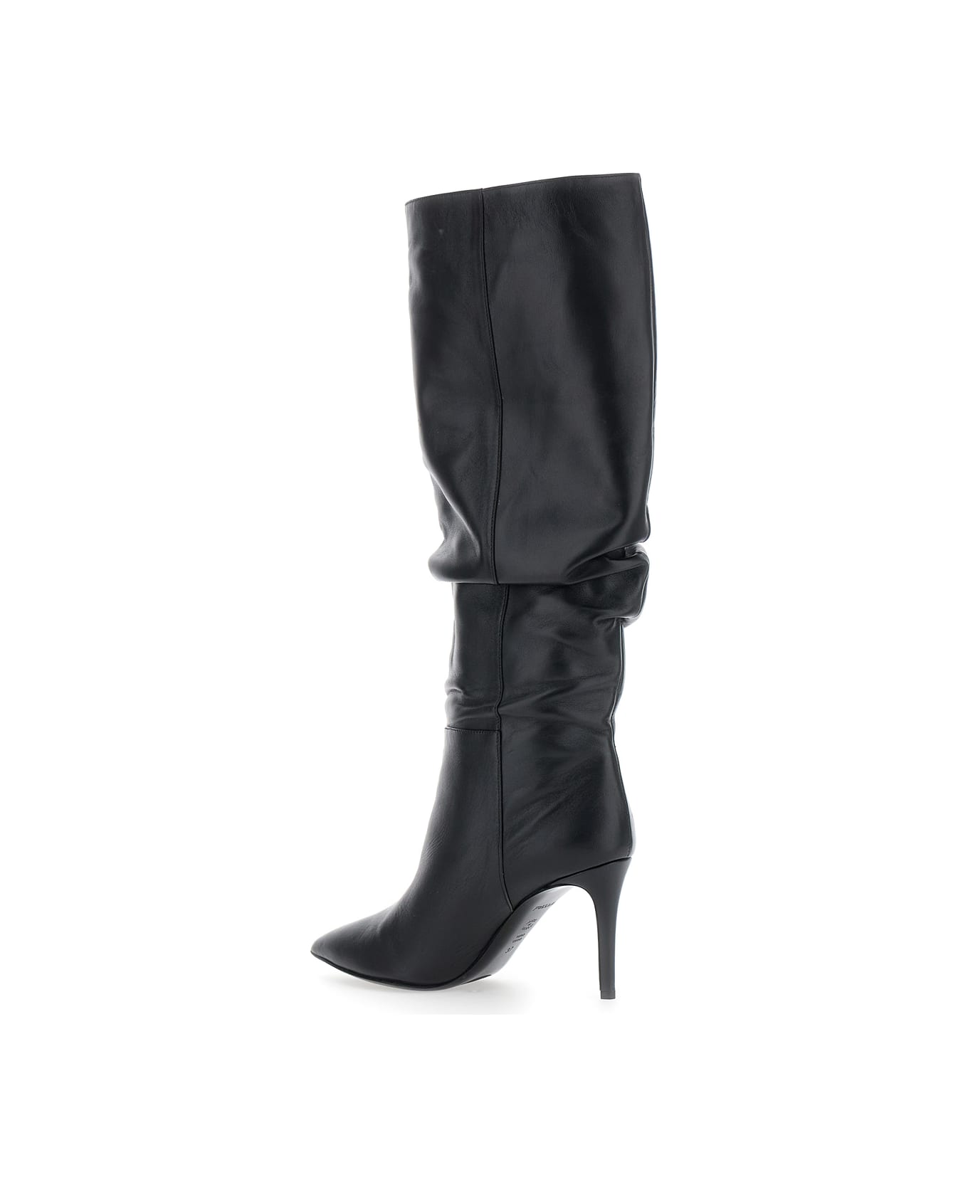Pollini Black Knee-high Boots With Pointed Toe In Leather Woman - Black