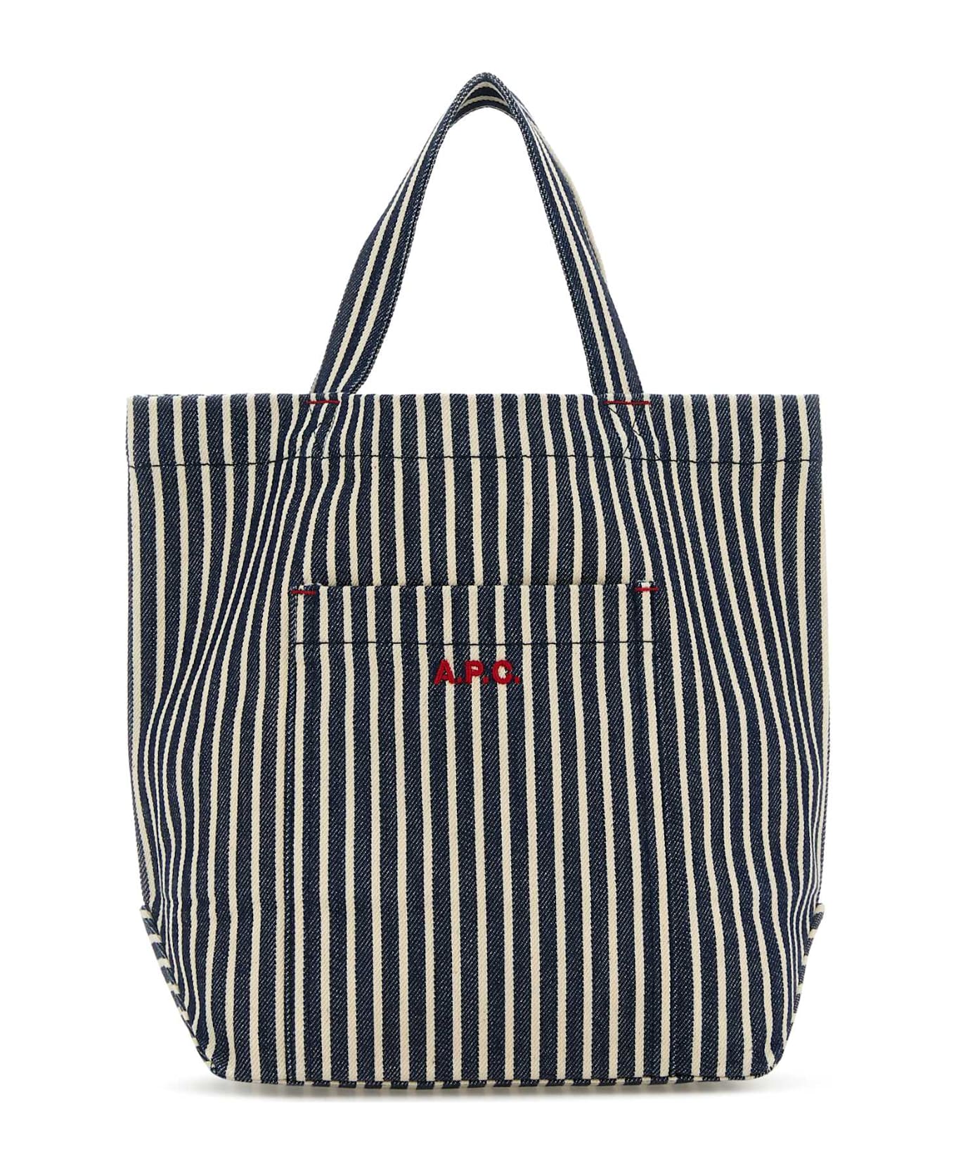A.P.C. Printed Denim Thais Shopping Bag - BLEUFONCEBLANC