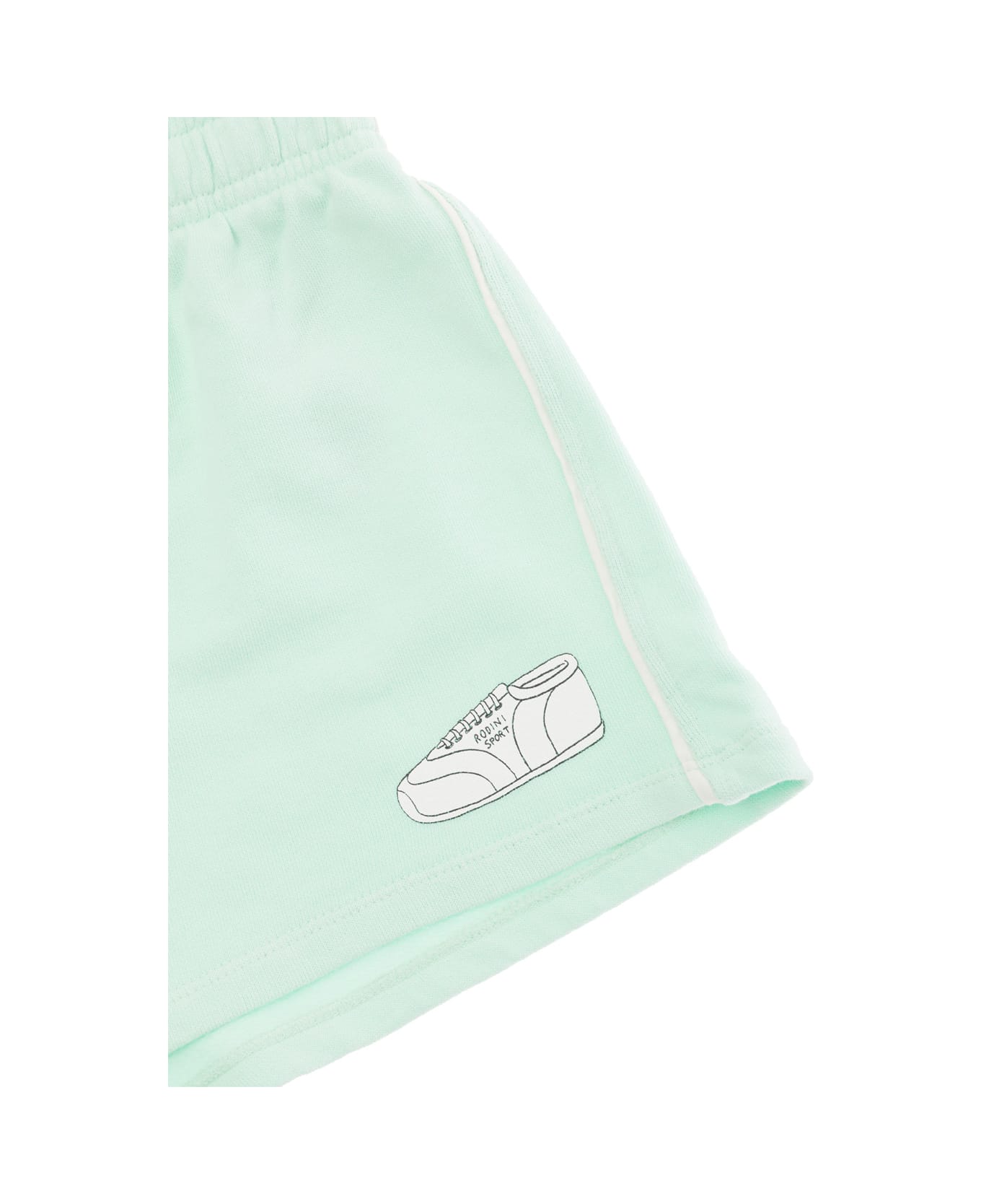 Mini Rodini Aqua Green Jogger Sweatshorts With Sneaker Print In Cotton Girl - Green