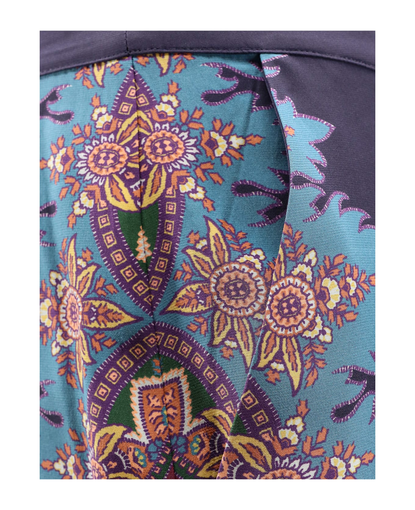 Etro Silk Trousers With Floral Print - Blue