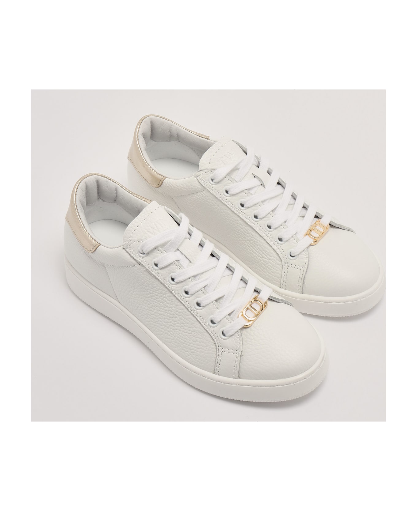 TwinSet Leather Sneaker - BIANCO-ORO