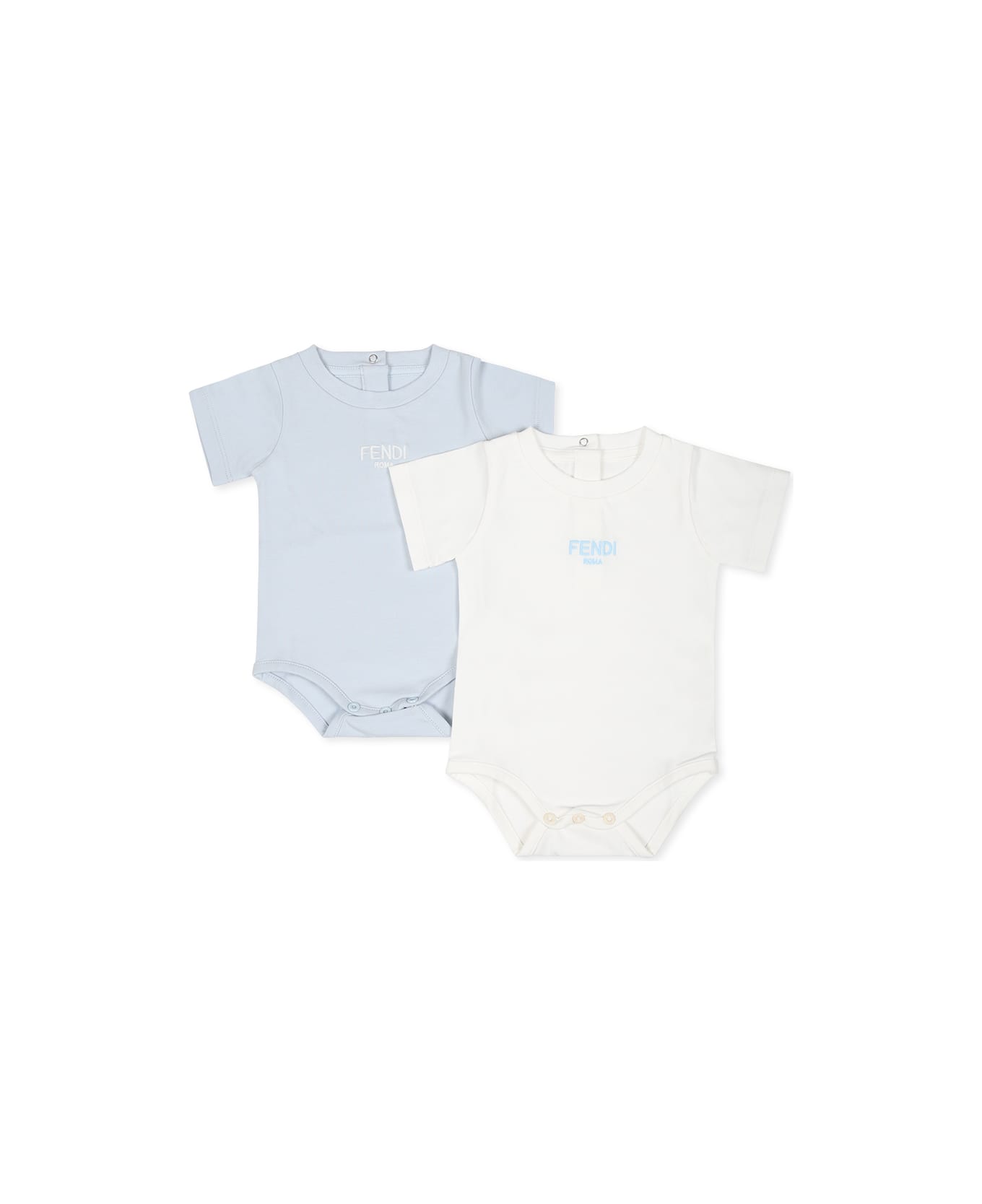 Fendi Light Blue Babygrow Set For Baby Boy With Logo - Light Blue