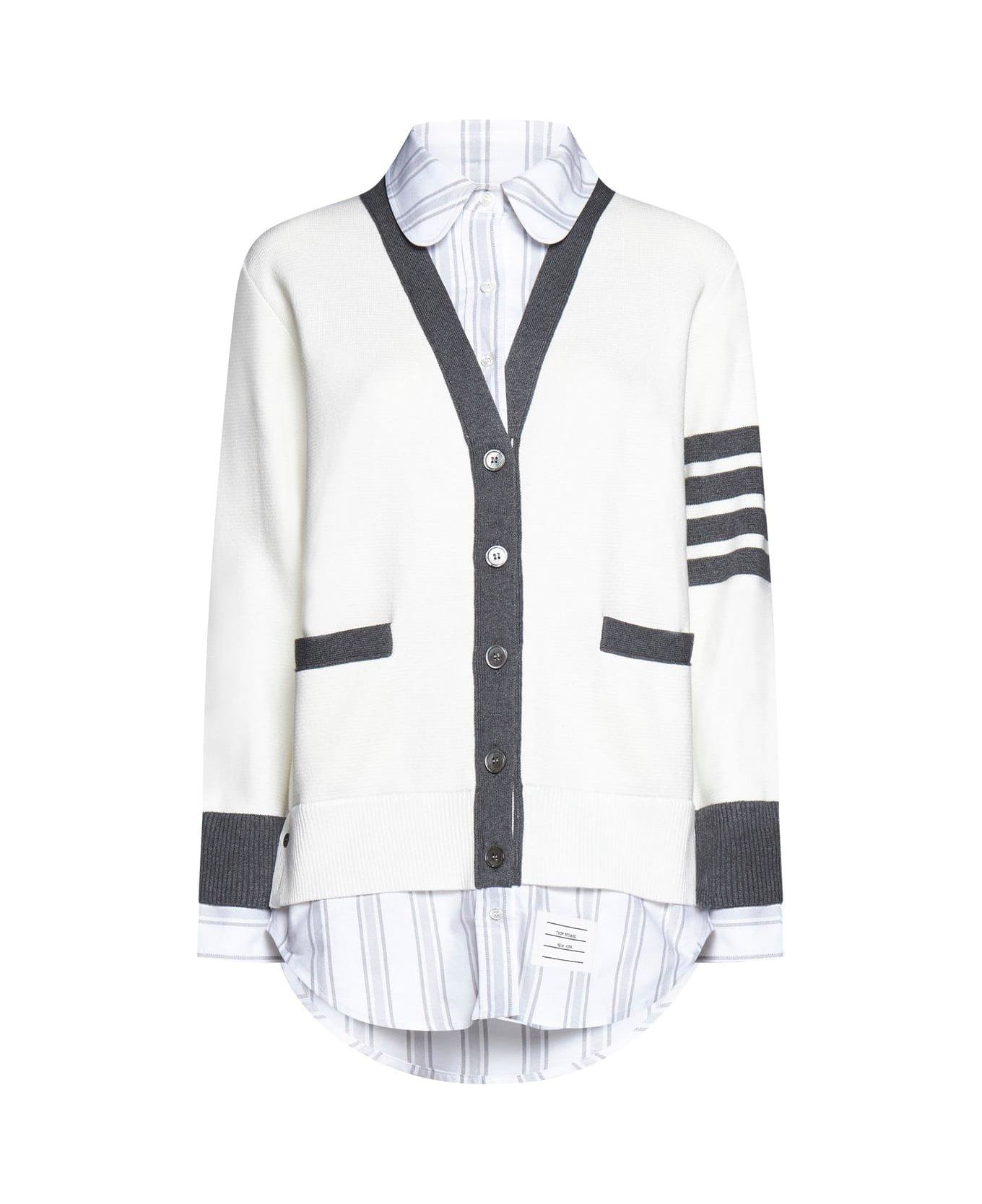 Thom Browne Milano Oxford Layered Shirt Cardigan - White