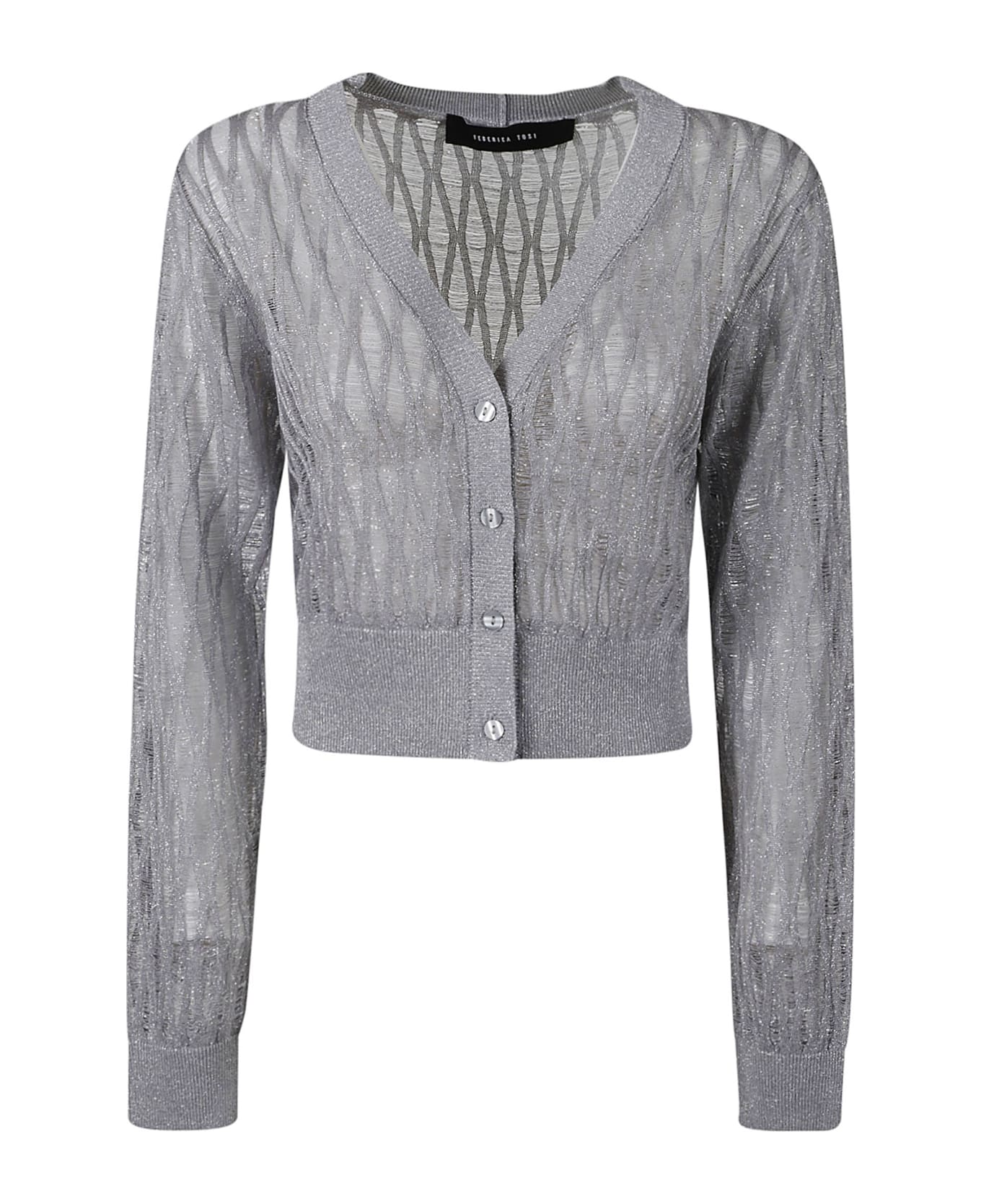 Federica Tosi See-through Diamond Pattern Cropped Cardigan - Silver