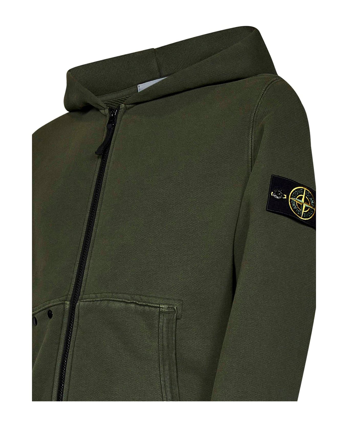 Stone Island Logo-patch Zip-up Hoodie - Musk フリース