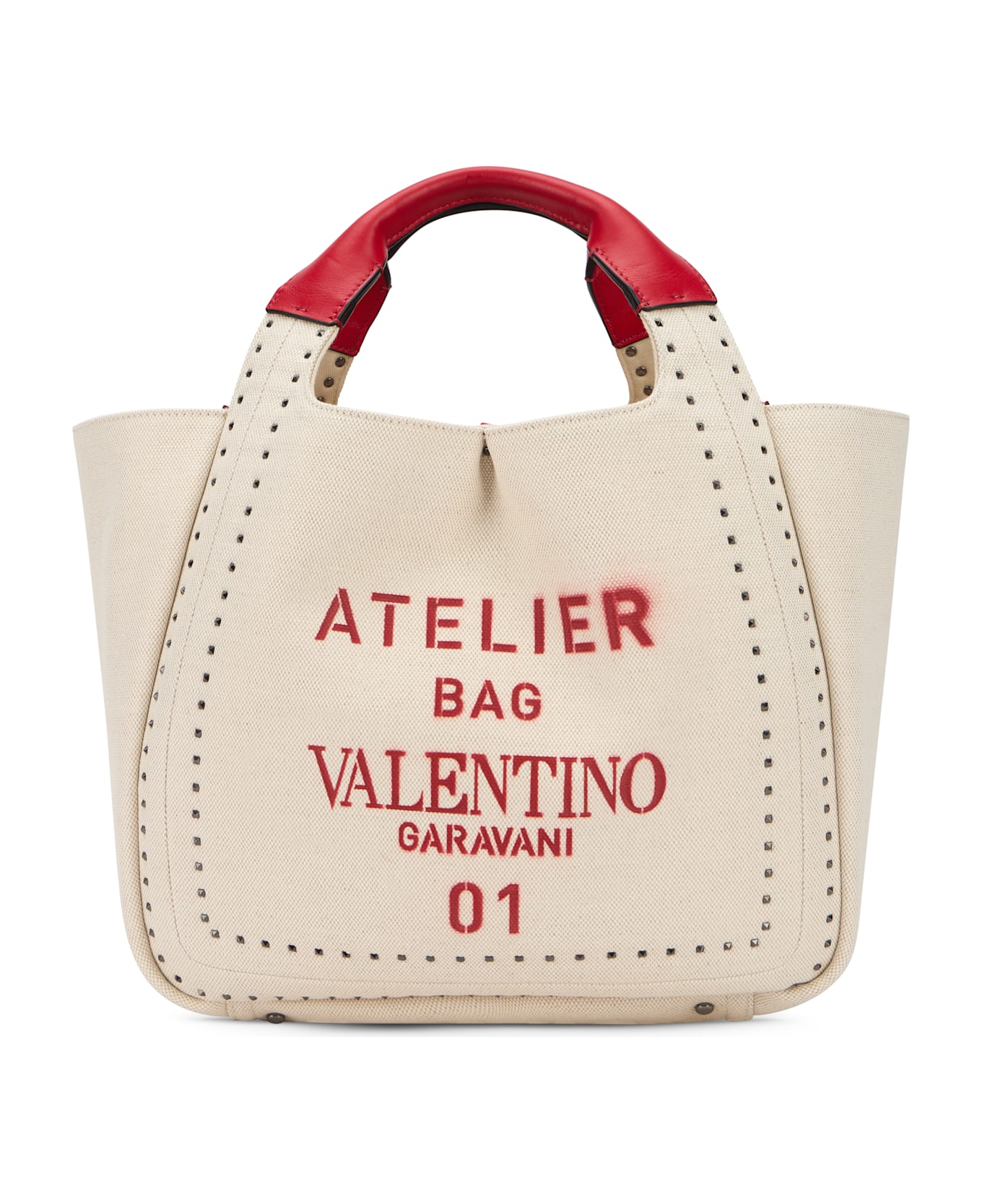 Valentino Garavani Elegant Beige Tote Bag With Red Details - Ivory
