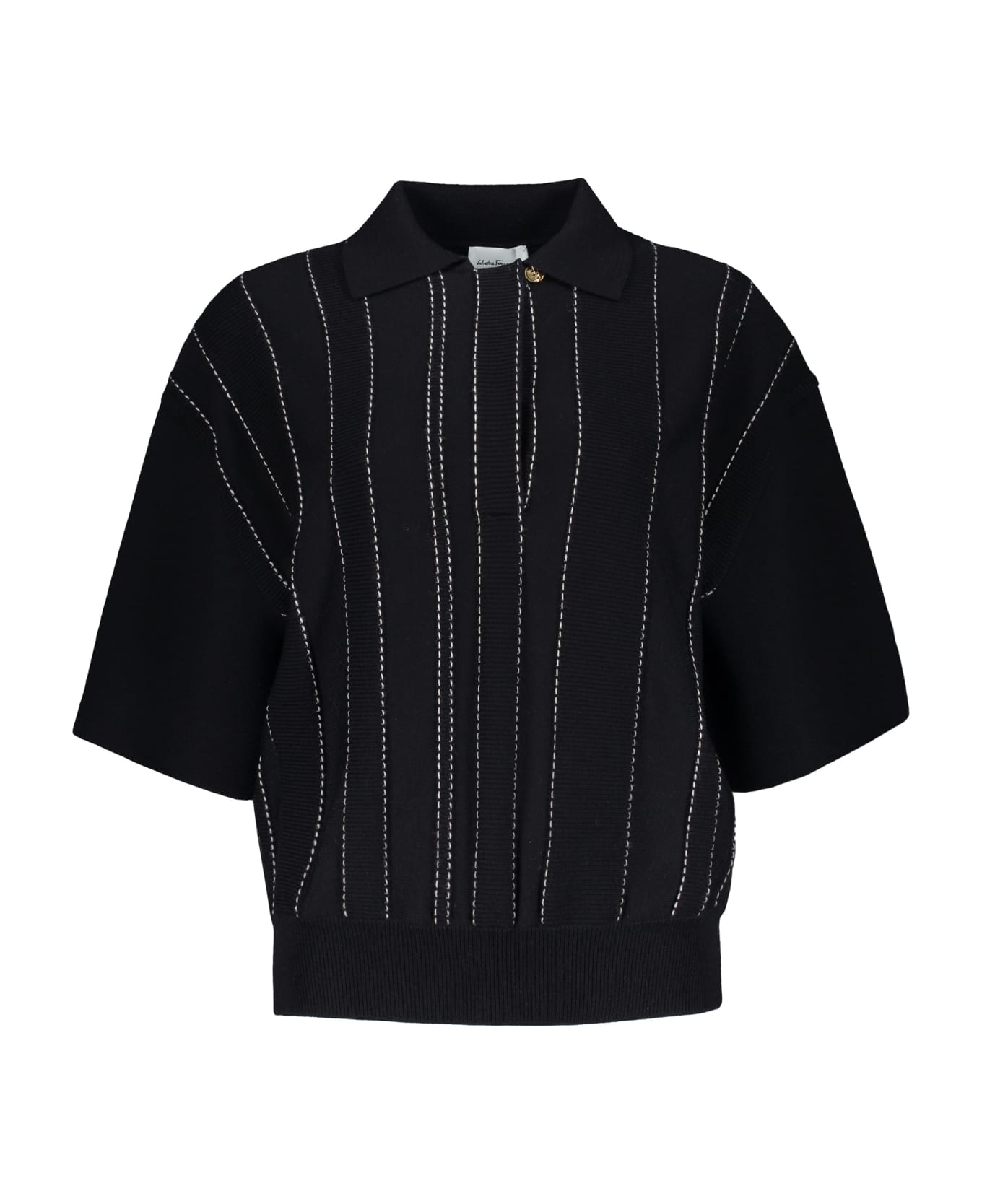 Ferragamo Knitted Wool Polo Shirt - black ポロシャツ