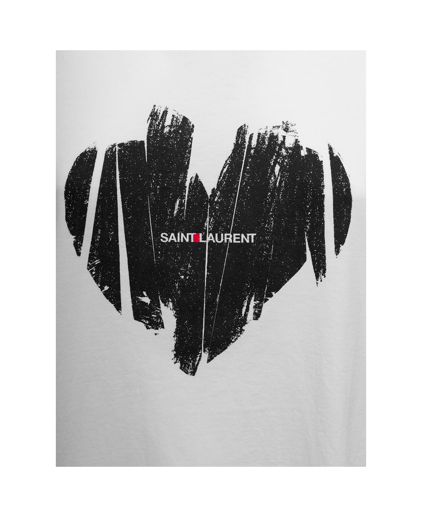 Saint Laurent Woman's White Cotton T-shirt With Heart Print - White