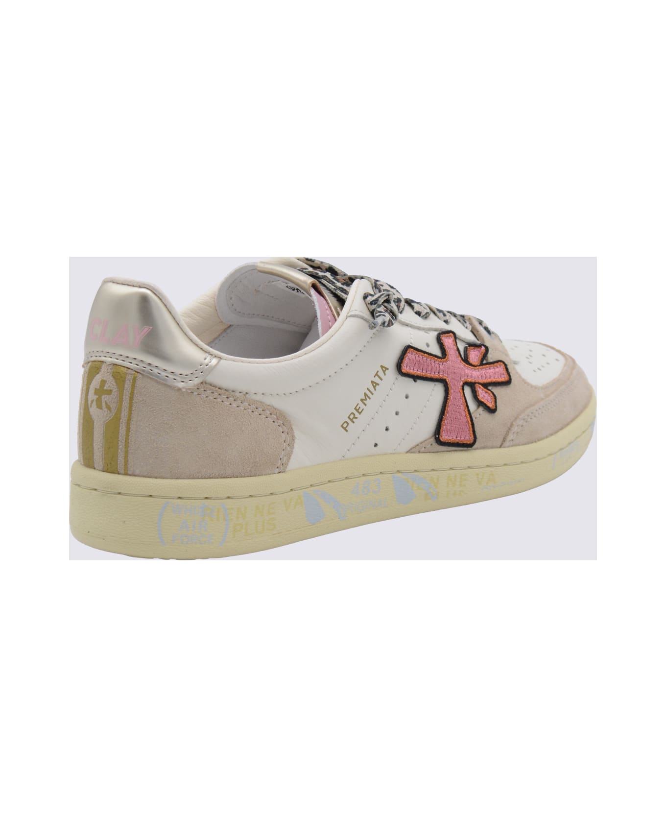 Premiata White And Pink Leather Clayd Sneakers