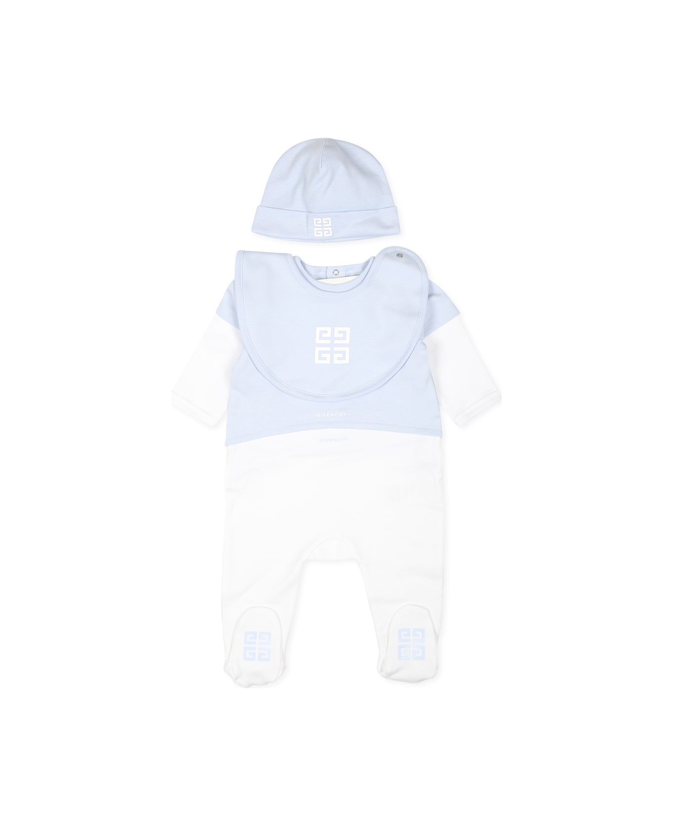 Givenchy Light Blue Babygrow Set For Baby Boy With Iconic Motif 4g - Azzurro