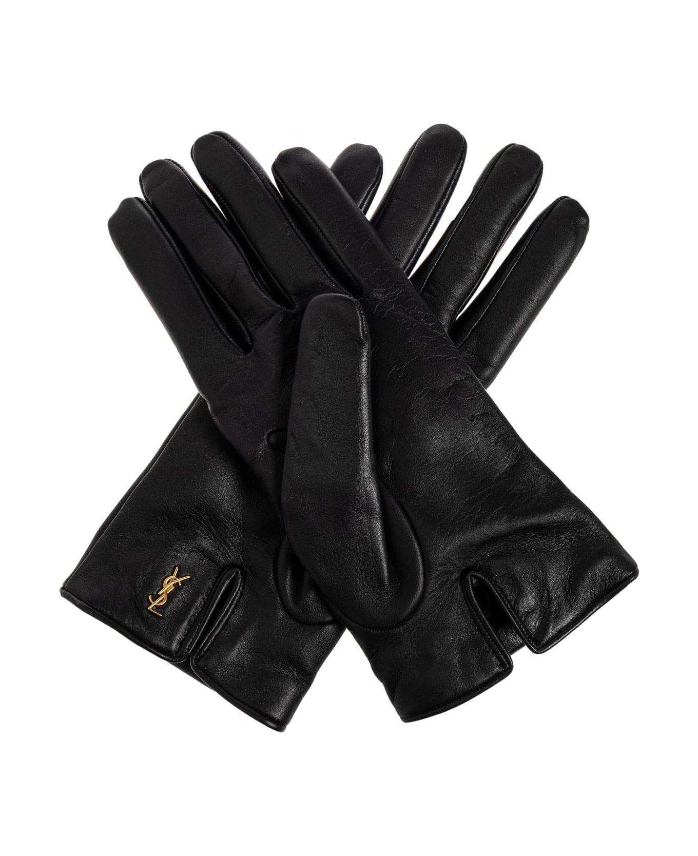 Saint Laurent Lambskin Gloves - BLACK/GOLD
