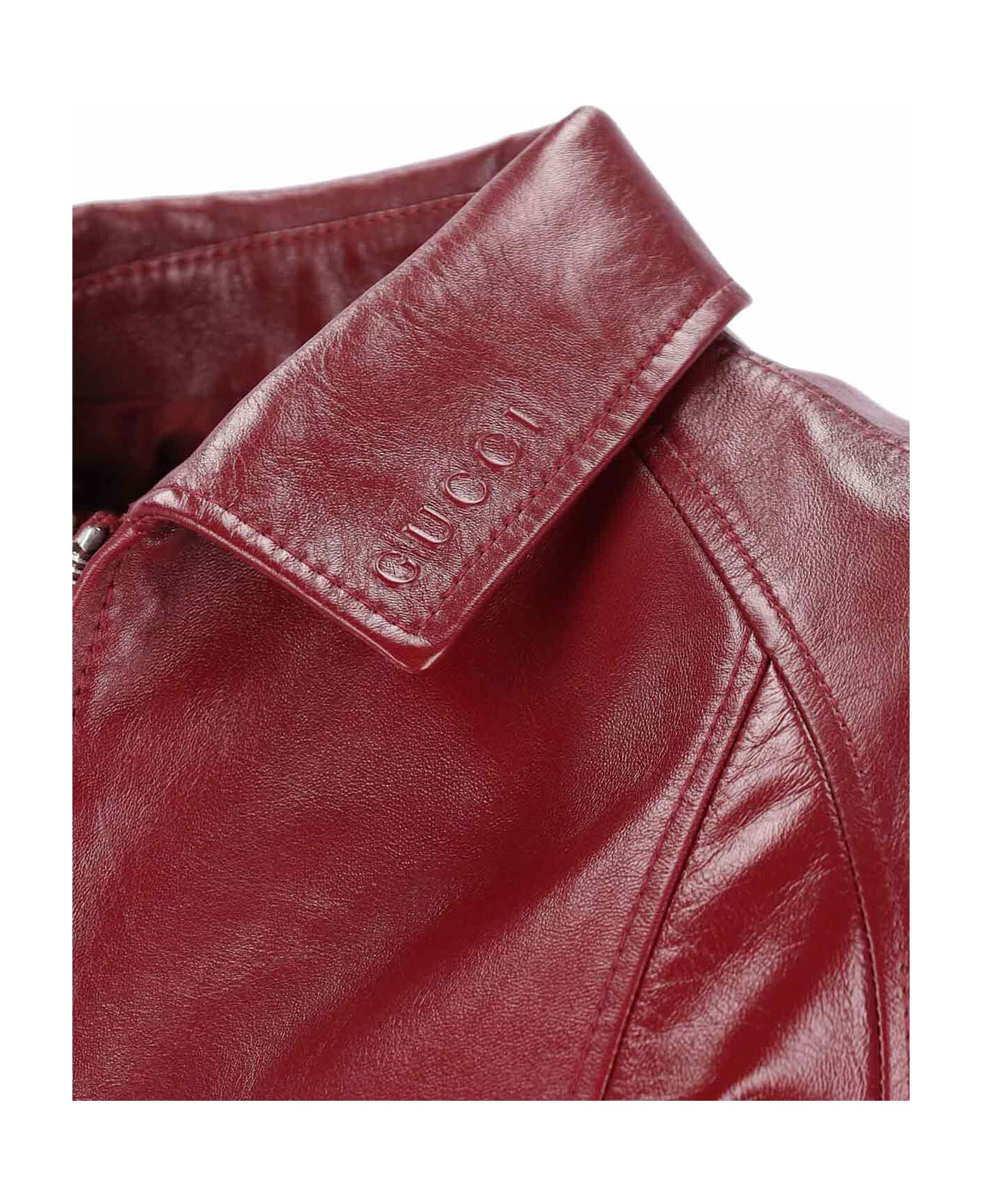 Gucci Leather Zip Jacket - Red