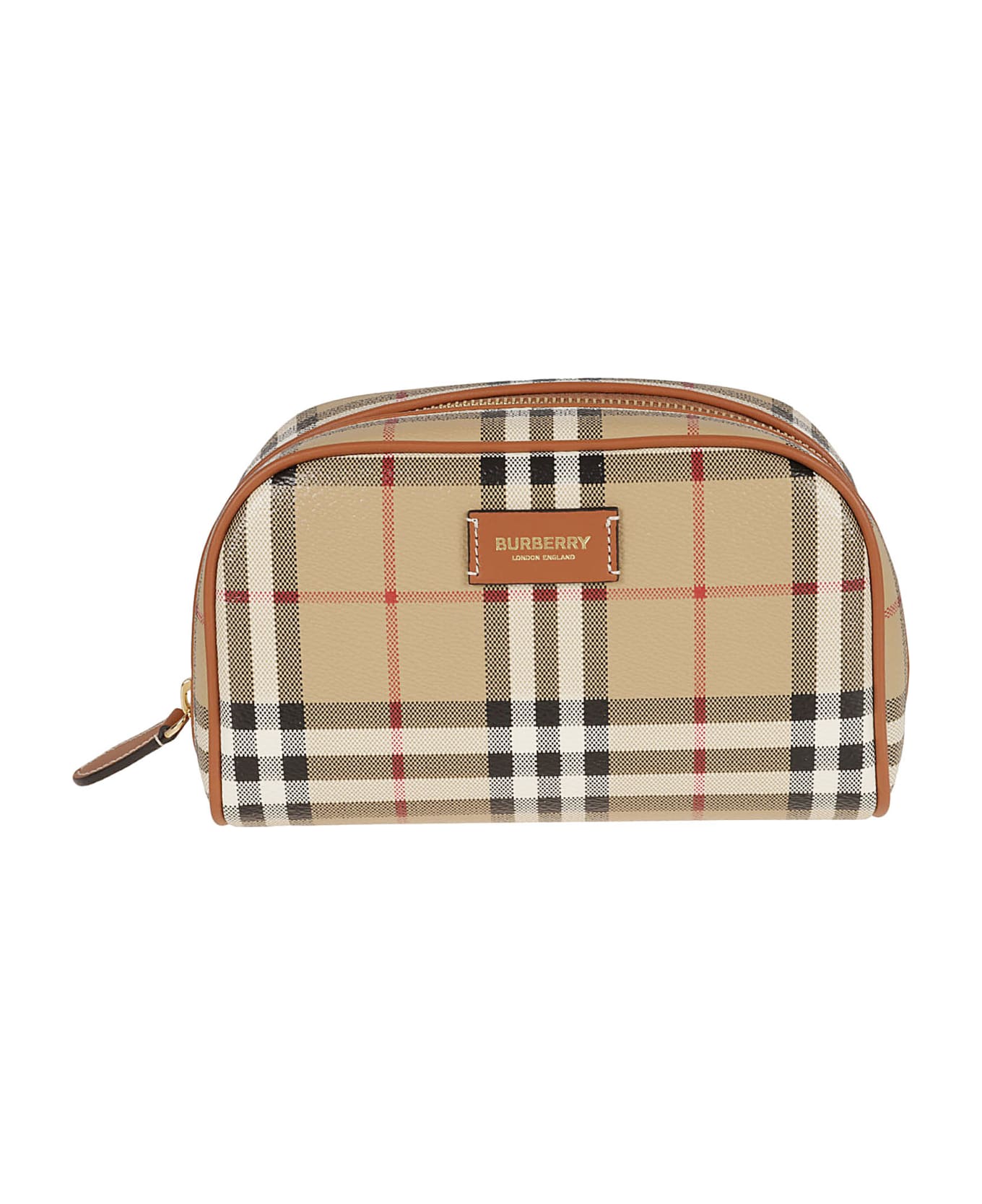 Burberry Logo Patch Check Zip Clutch - Archive Beige