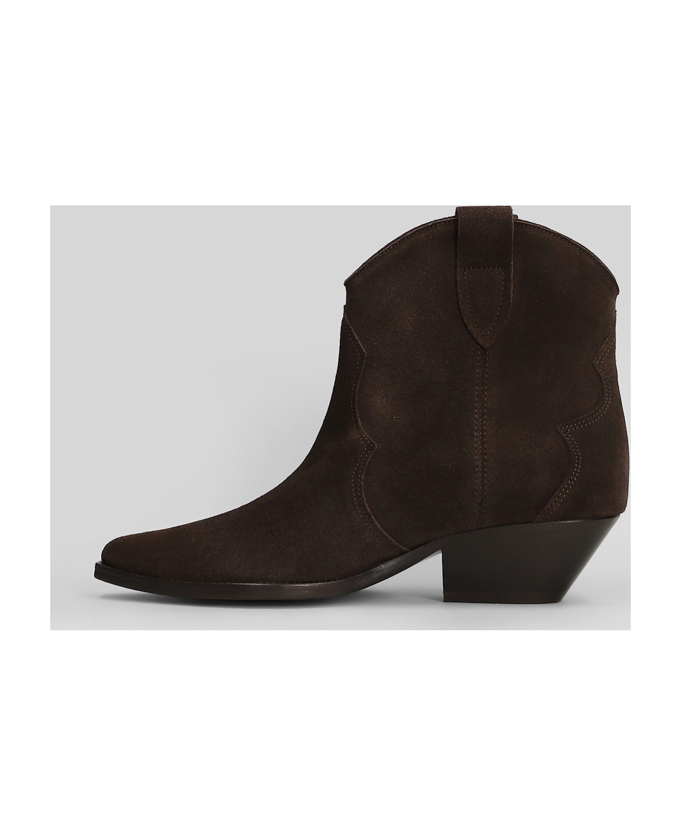 Isabel Marant Dewina Texan Ankle Boots In Brown Suede - CHOCOLATE