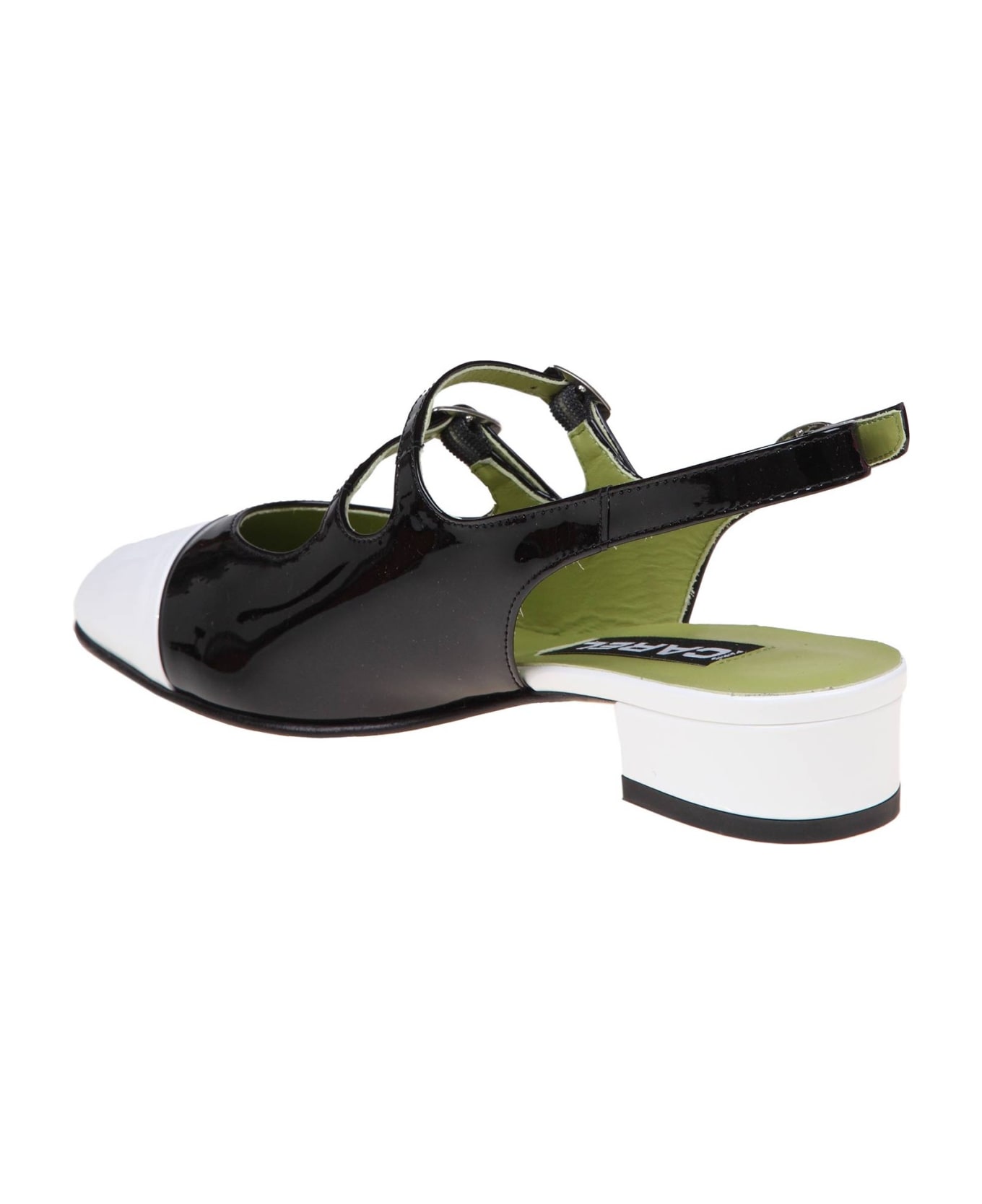 Carel Slingback In Black And White Patent Leather - BLACK/BLANC