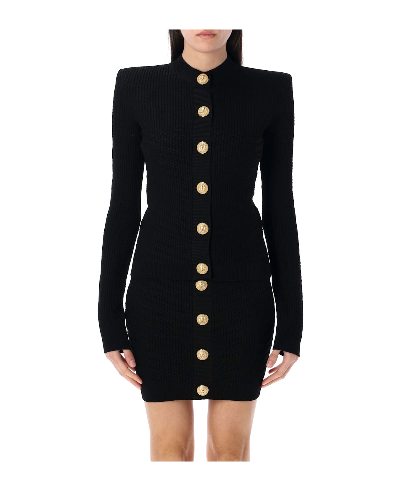 Balmain Knit Cardigan With Gold Buttons - BLACK