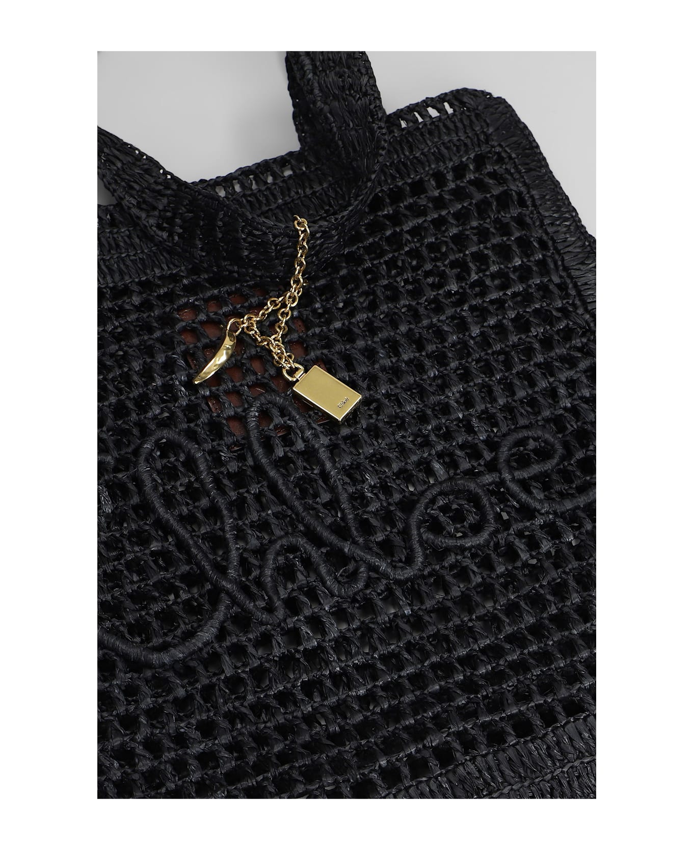 Chloé Summer Banana Tote In Black Raffia - black