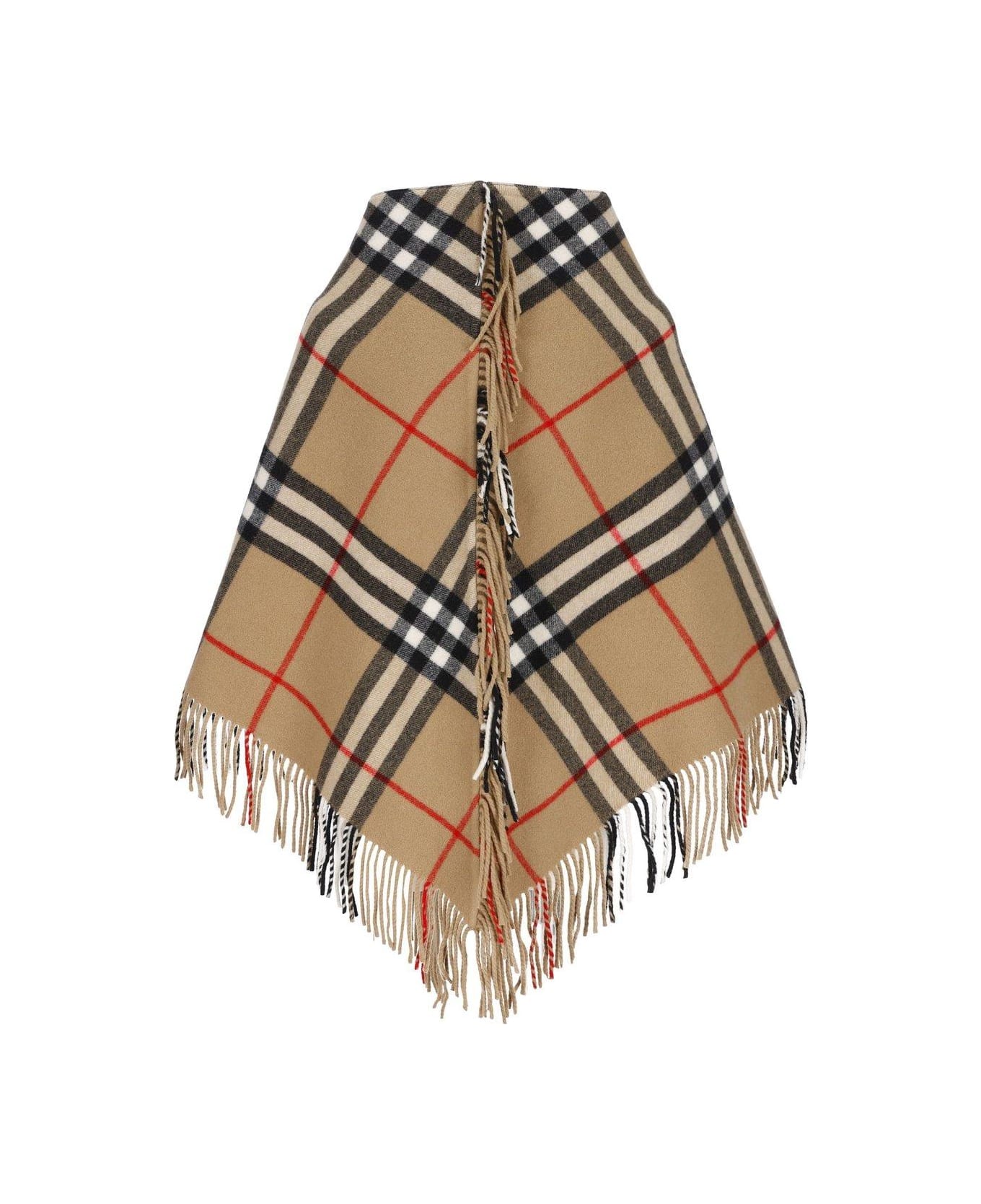 Burberry Check Printed Fringed Cape - Archive Beige