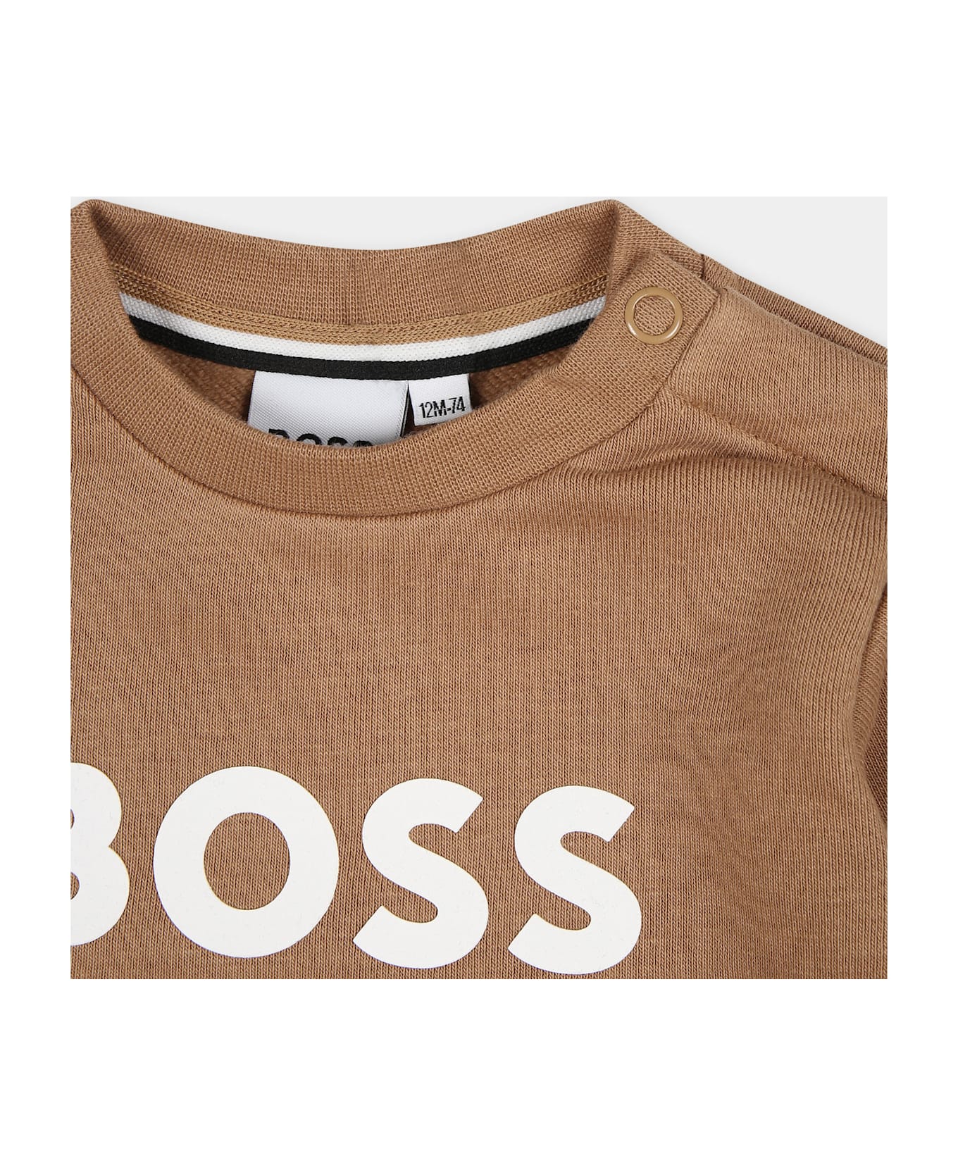 Hugo Boss Beige Sweatshirt For Baby Boy With Logo - Beige
