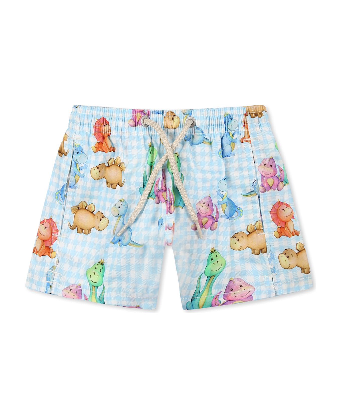 MC2 Saint Barth Light Blue Swim Short For Baby Boy With Dinosaur Print - Light Blue