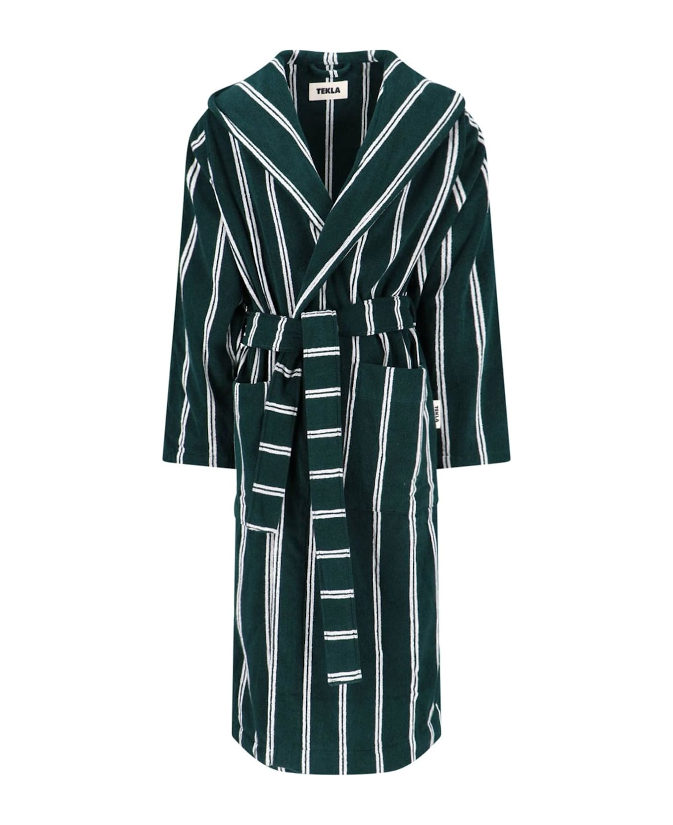 Tekla Classic Bathrobe - Forest Green Stripes