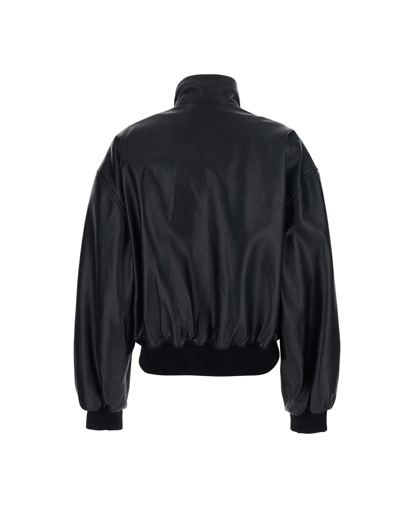 Balenciaga Black Jacket With Dropped Shoulders And High Neck In Leather Woman - BLACK