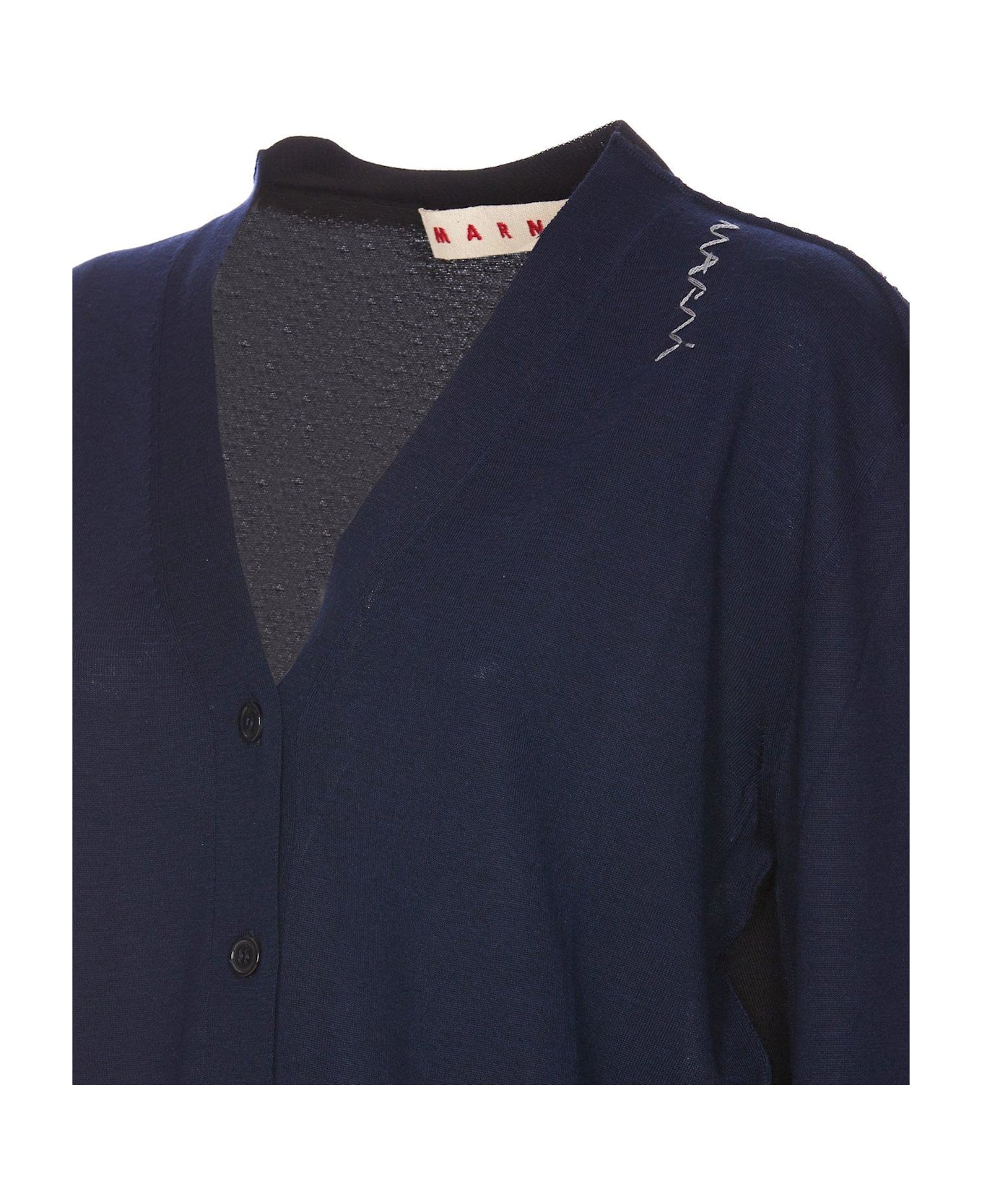 Marni Logo Embroidered Knit Cardigan - Blue