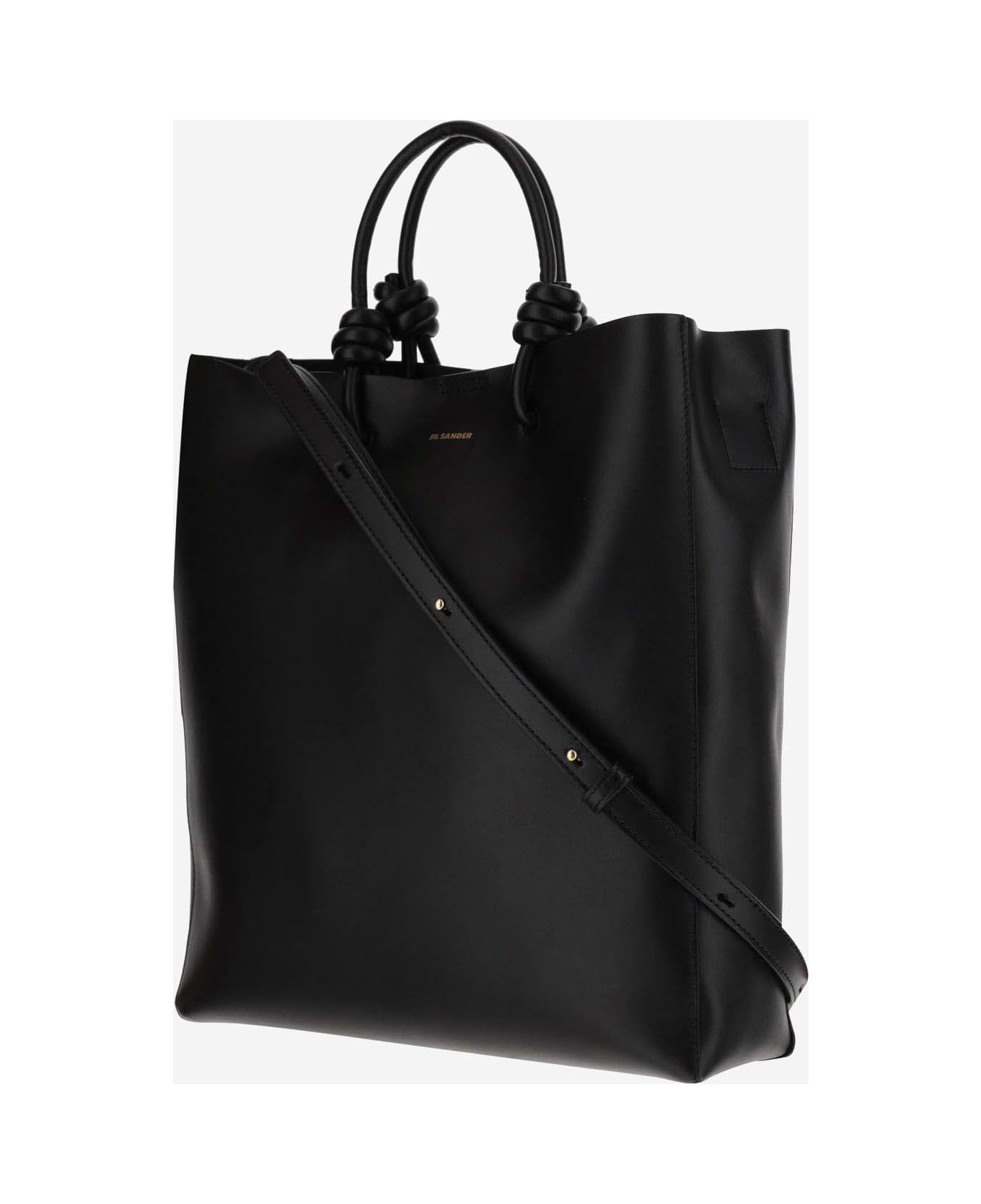 Jil Sander Leather Tote Bag With Logo - Black