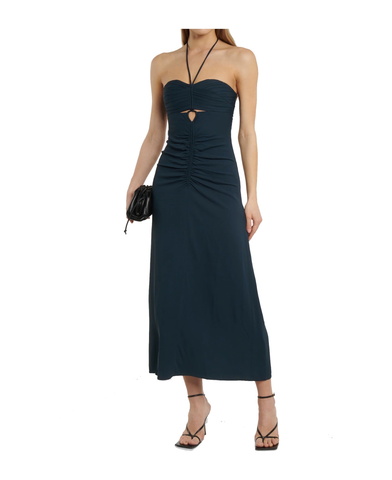 self-portrait Cut-out Ruched Maxi Dress - Gray