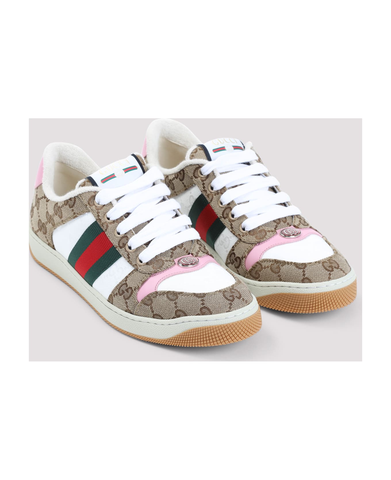 Gucci Screener Sneakers - Beige Ebony Pink