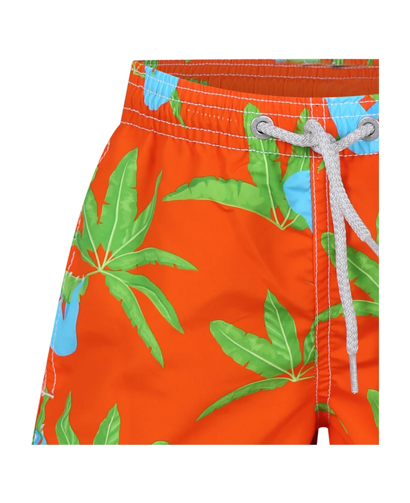 MC2 Saint Barth Orange Swim Shorts For Boy With Sloth Print - Orange