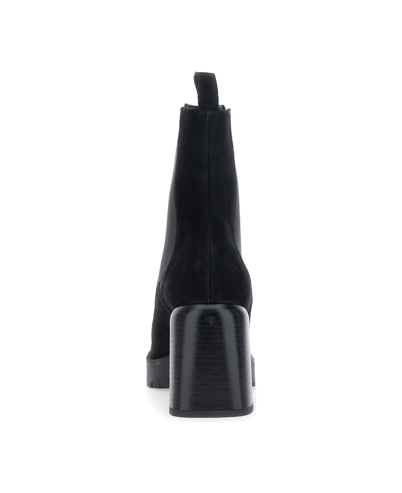 Pollini Black Elasticated Band Block Heel Ankle Boots In Suede Woman - Black