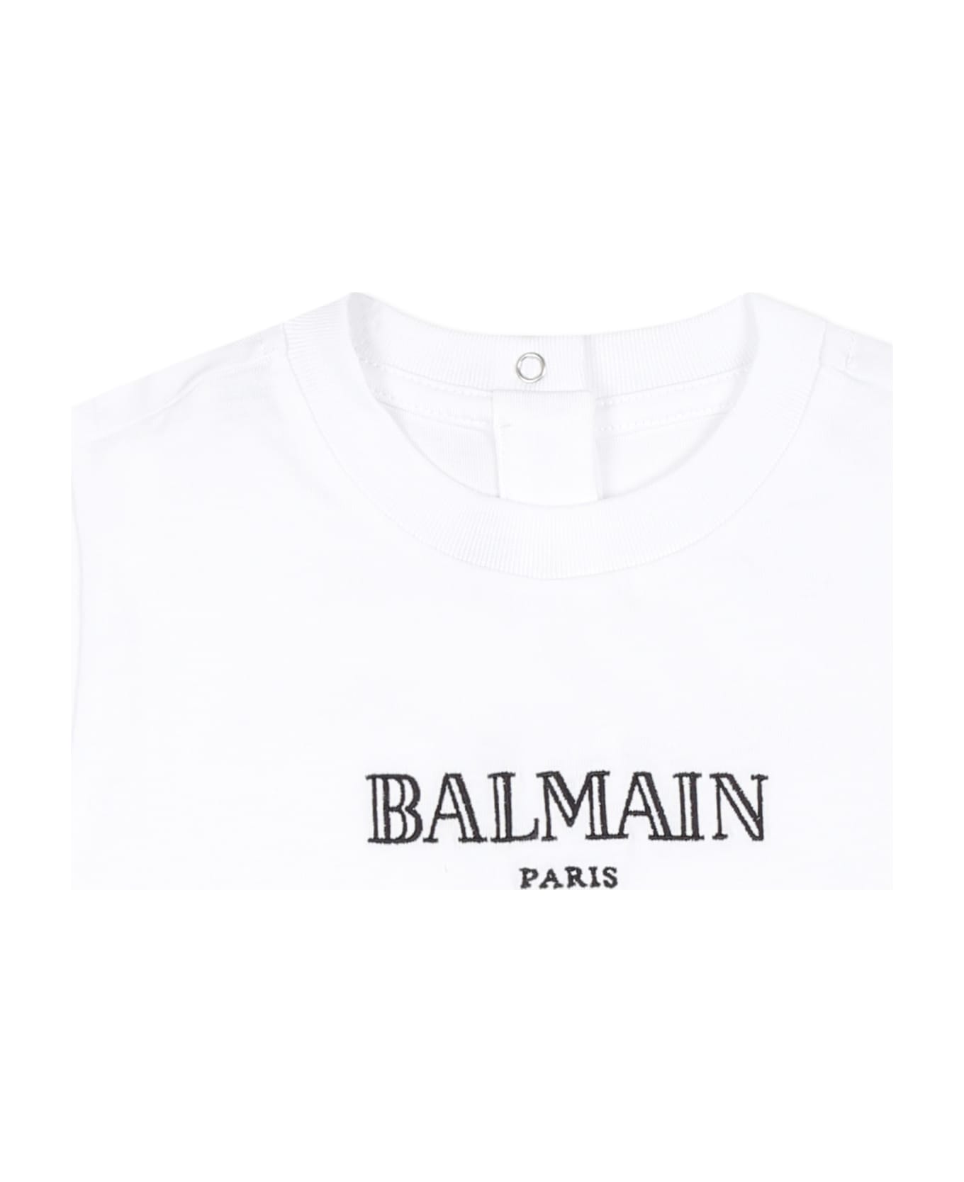 Balmain White T-shirt For Babykids With Logo - White