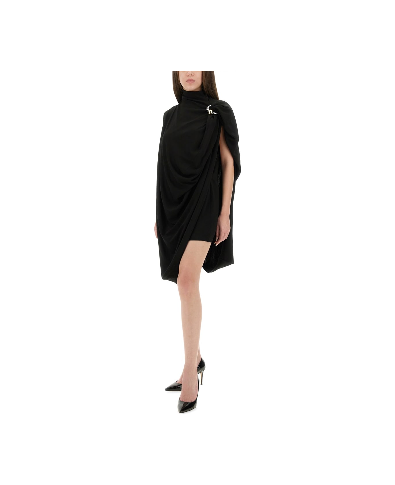 Jean Paul Gaultier Draped Dress With Piercings - BLACK