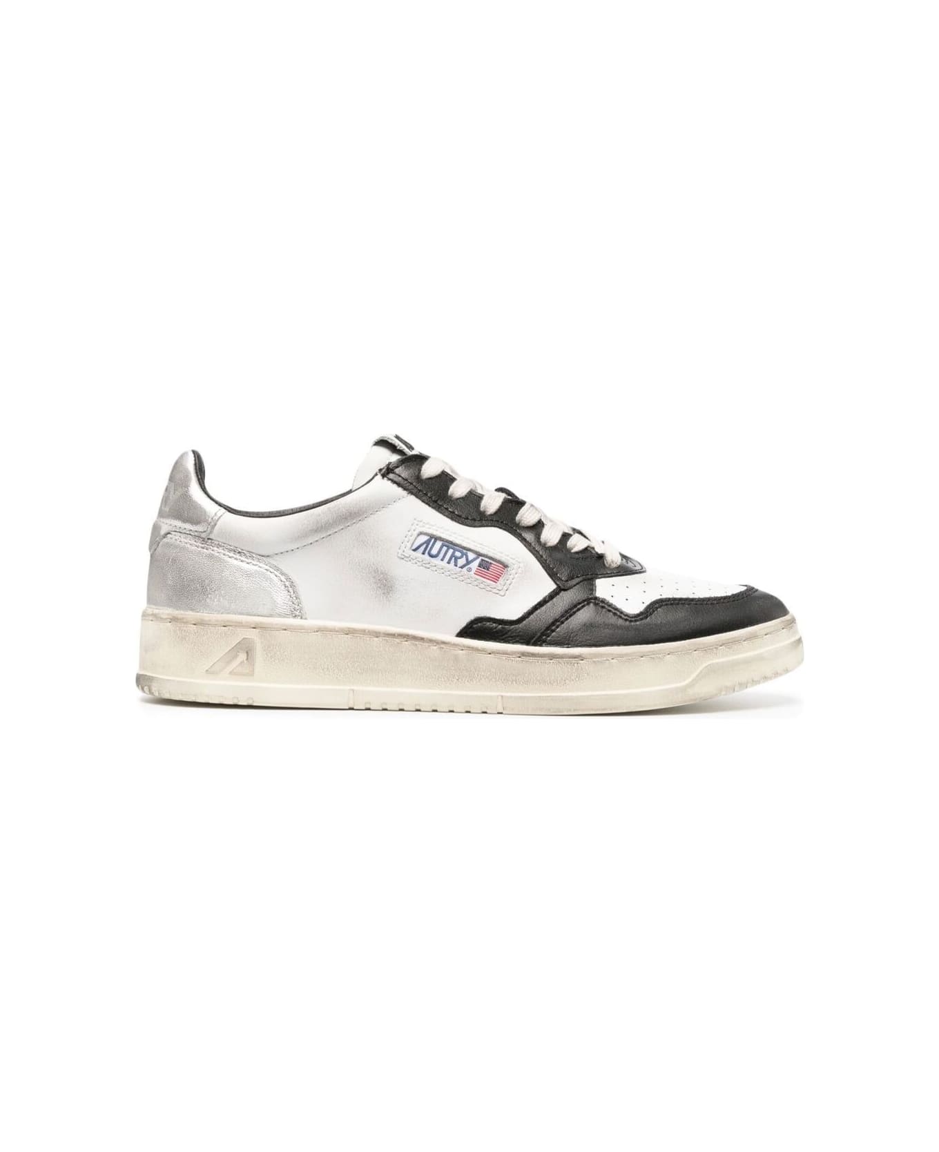 Autry Black And White 'medalist' Low Top Sneakers Distressed Finish In Cow Leather - Multicolor