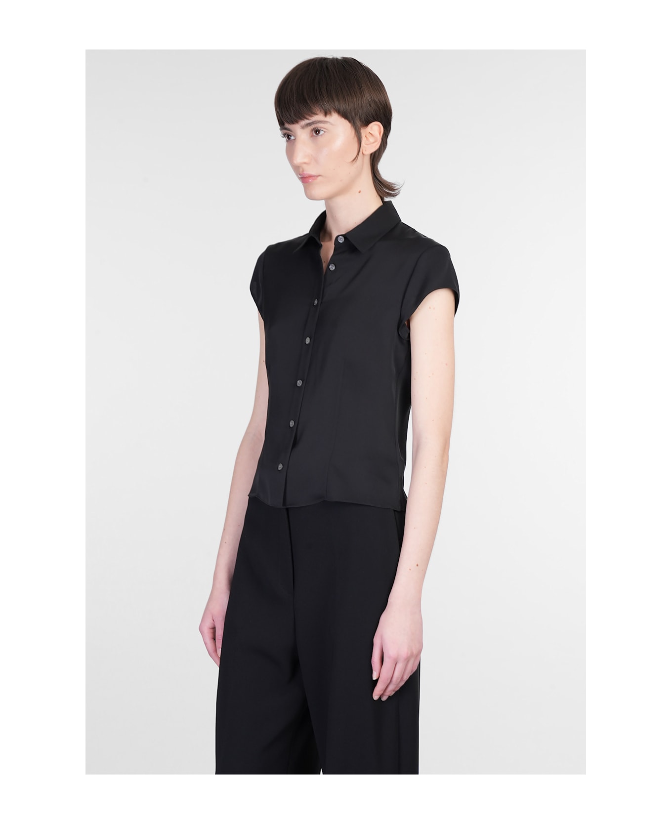 Theory Shirt In Black Silk - black